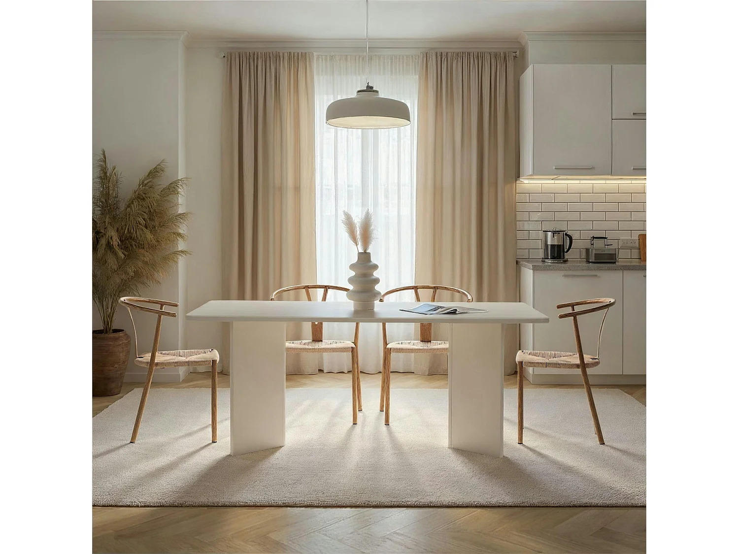 Table à manger blanche bords ronds 180 cm MARFA