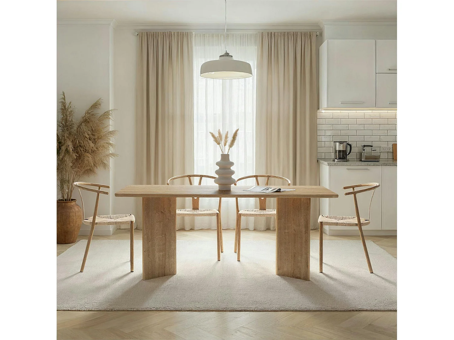 Table rectangulaire bords ronds effet chêne clair 180 cm MARFA