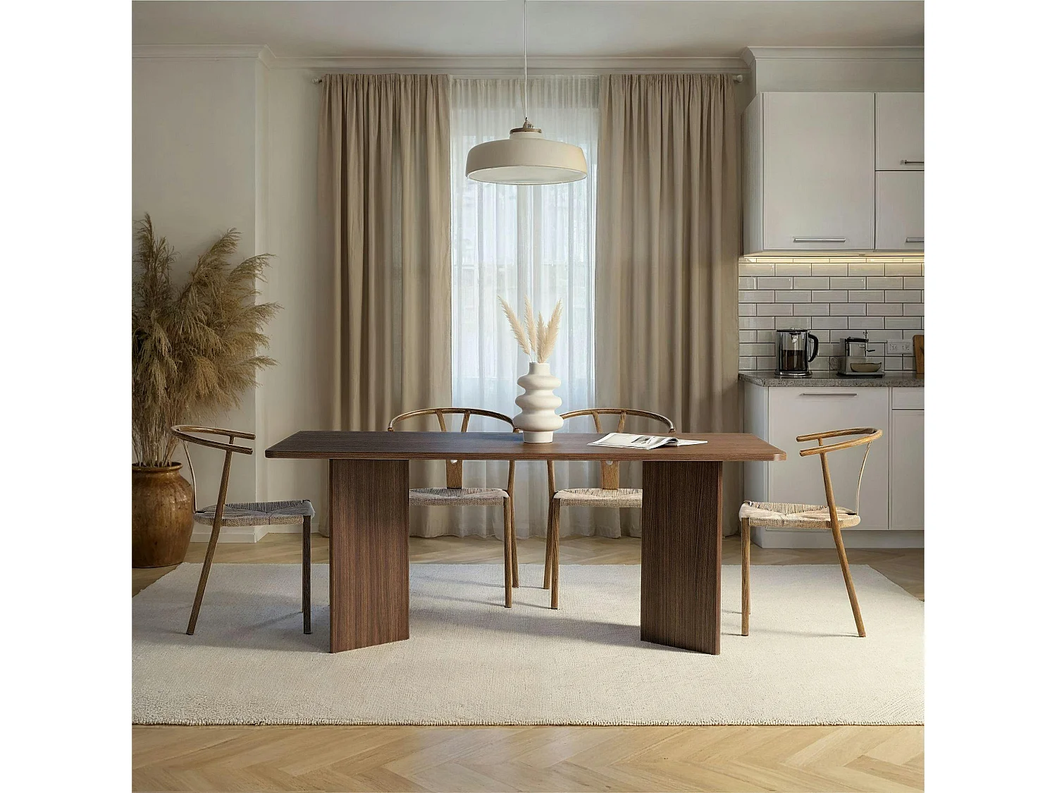 Table rectangulaire bords ronds effet bois noyer 180 cm MARFA