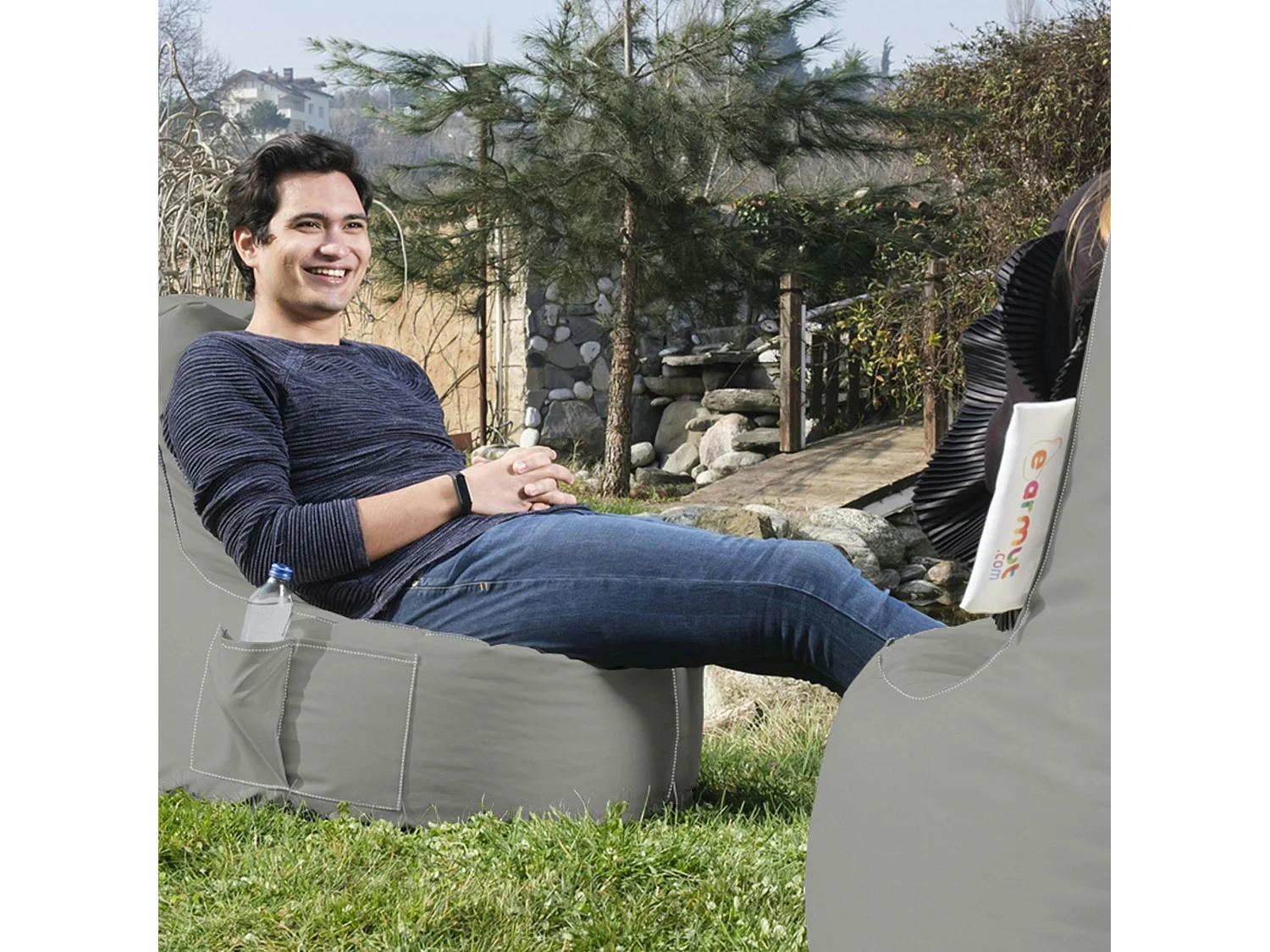 Pouf extérieur gris avec poches ARTA