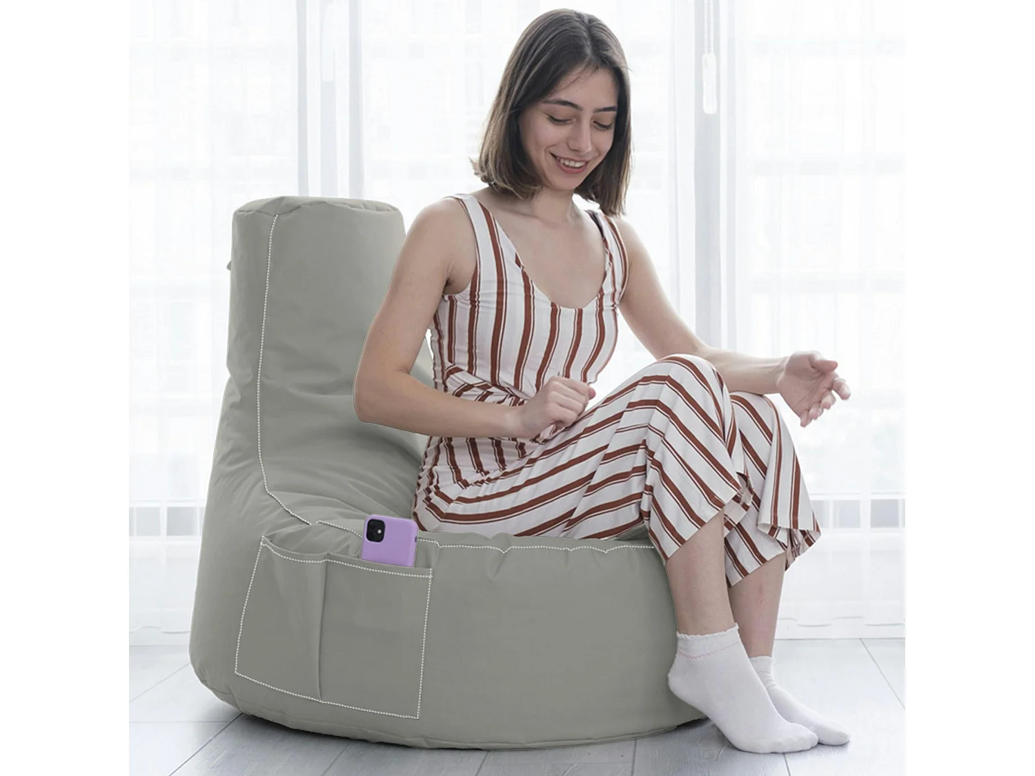 Pouf extérieur gris avec poches ARTA