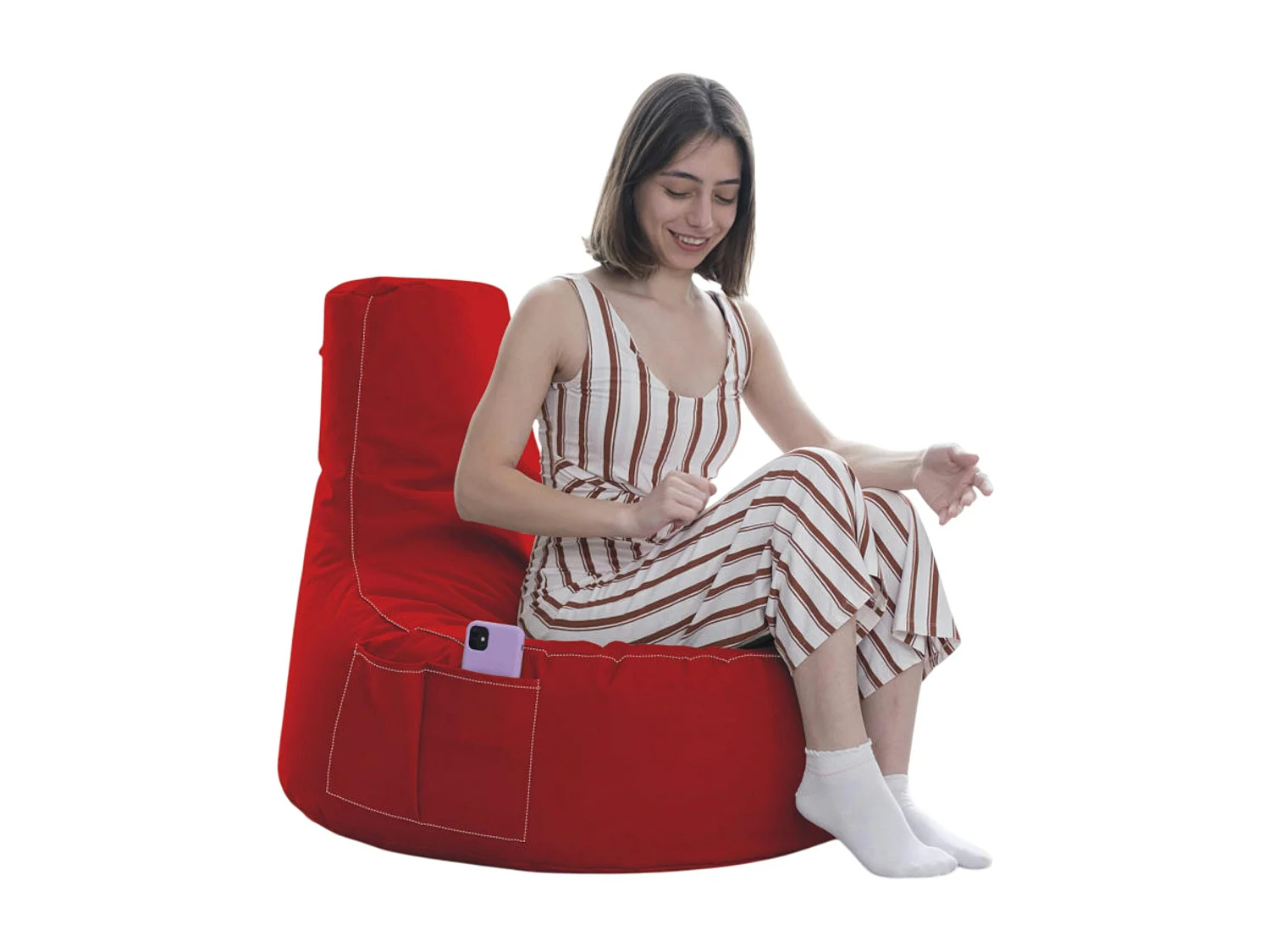 Pouf extérieur rouge avec poches ARTA