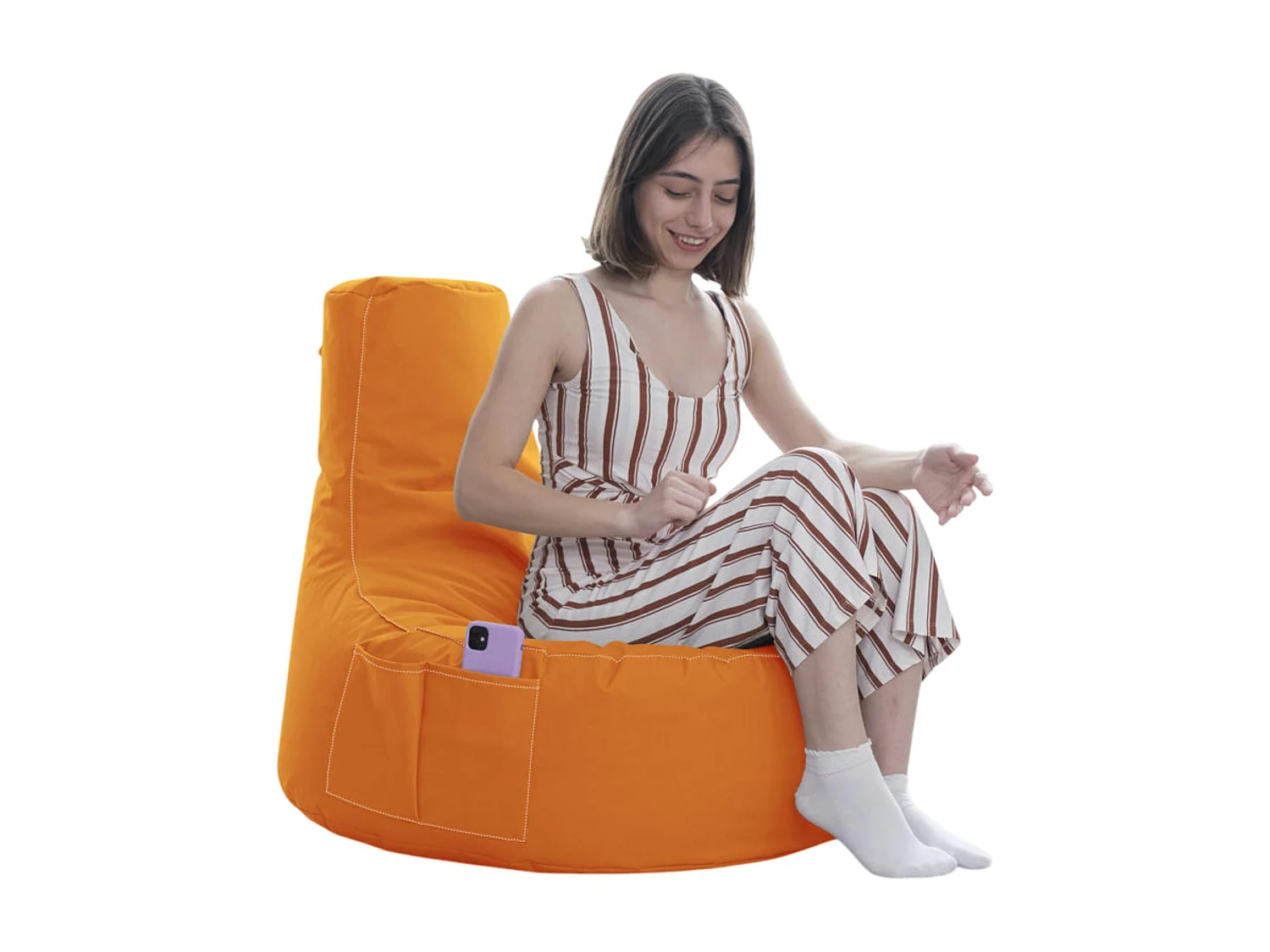 Pouf extérieur orange avec poches ARTA