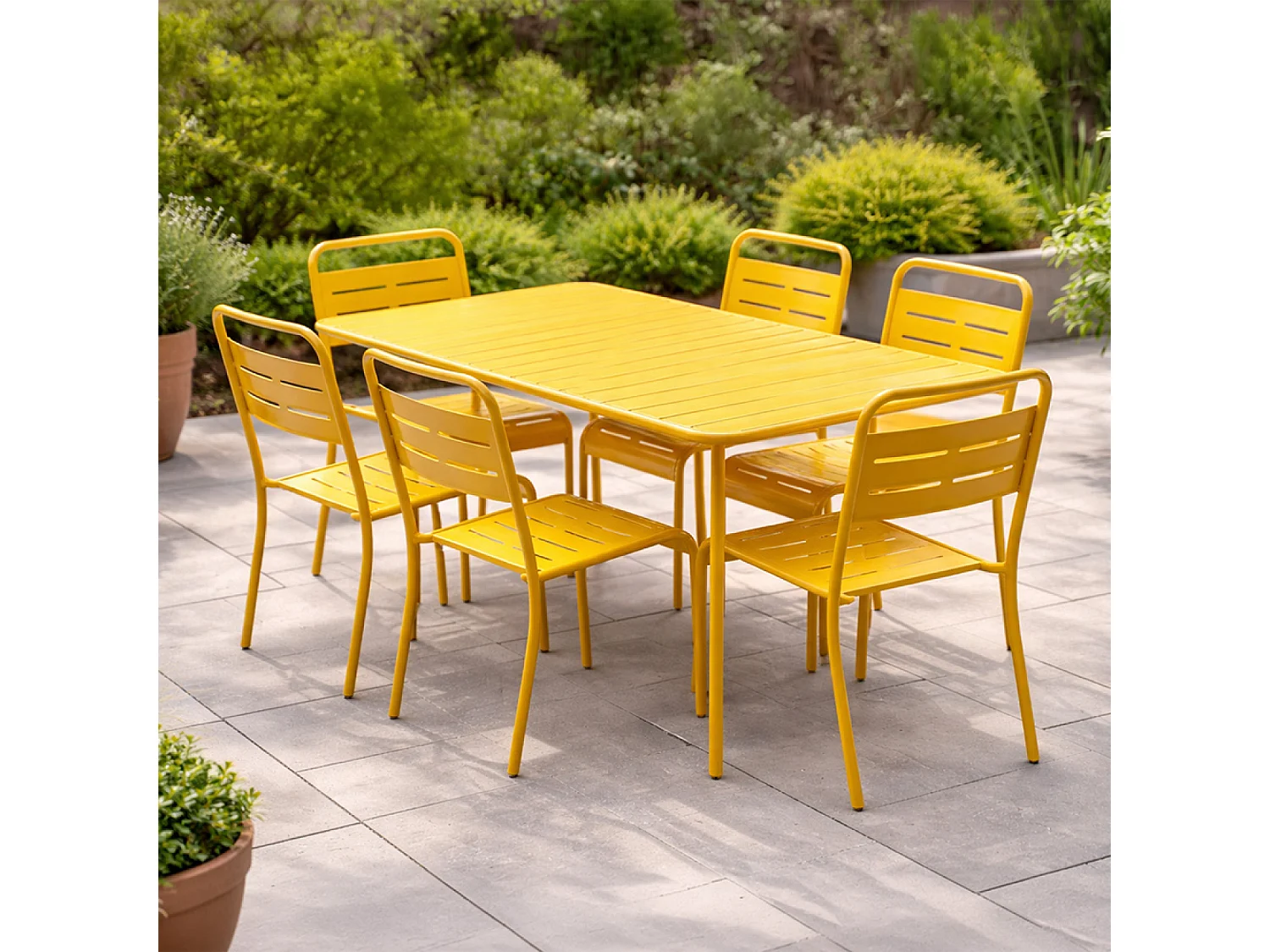 Ensemble table de jardin 160 cm et 6 chaises jaune BERGAME