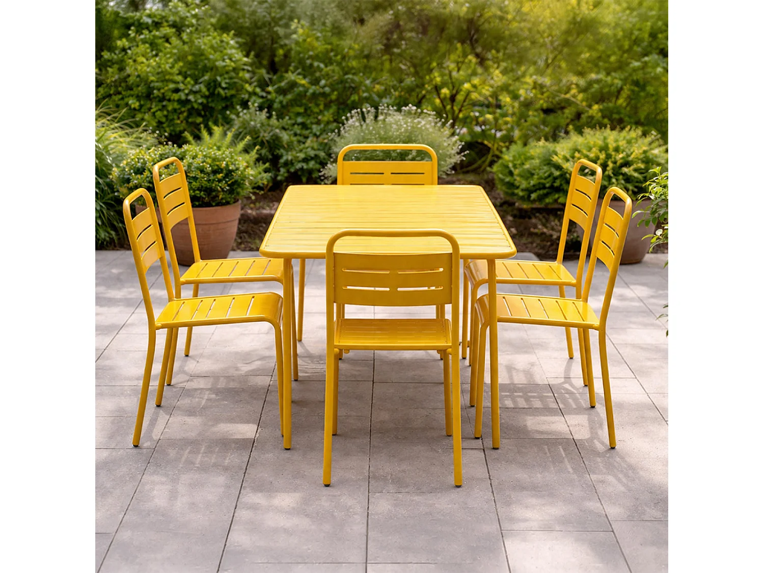 Ensemble table de jardin 160 cm et 6 chaises jaune BERGAME