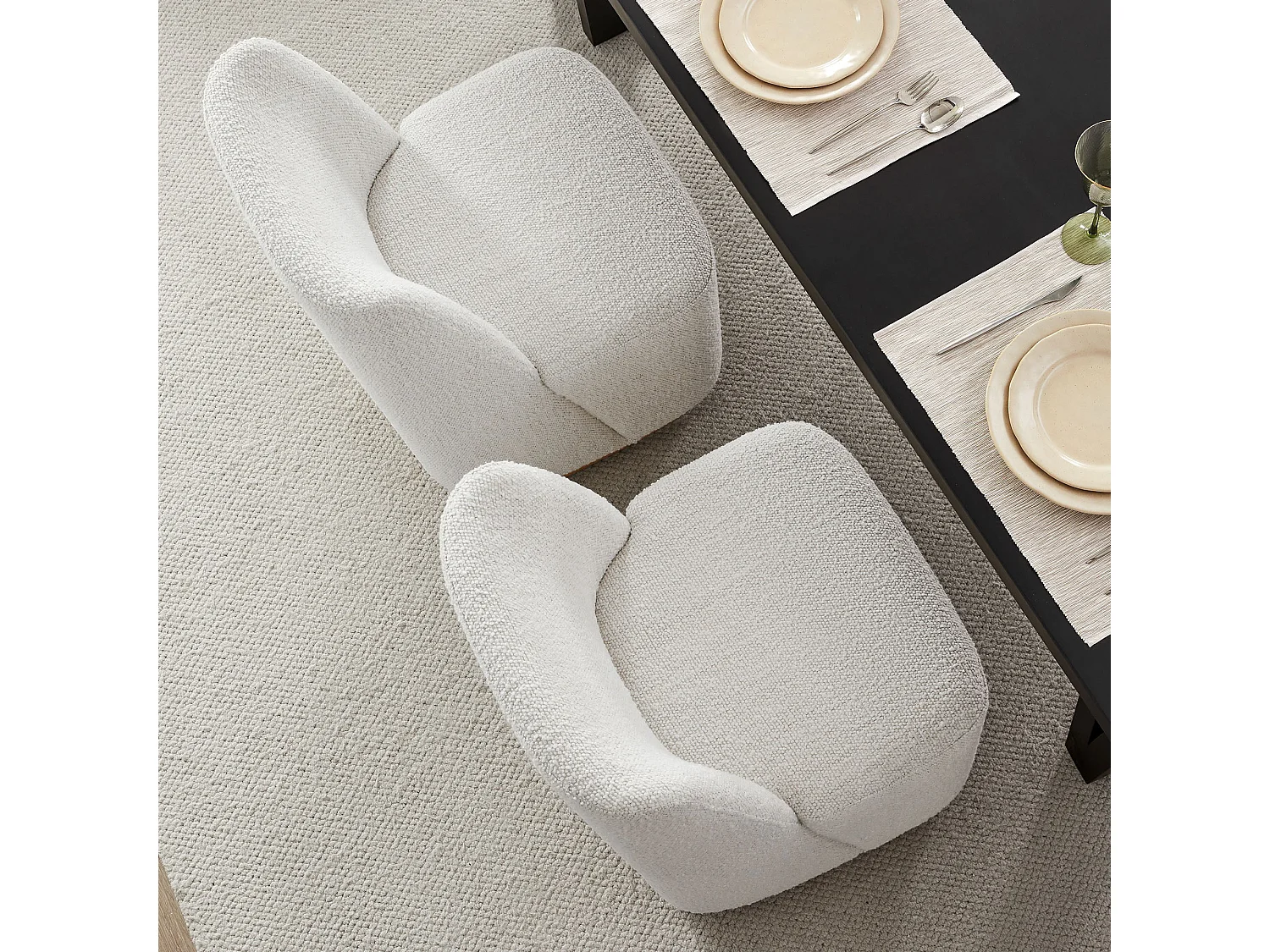 Lot De 4 Chaises De Salle À Manger Rembourrées À Roulettes, En Tissu Certifié FSC, Fausse Angora Pour Salle De Lecture, Salle D'Attente, Cuisine-Blanc