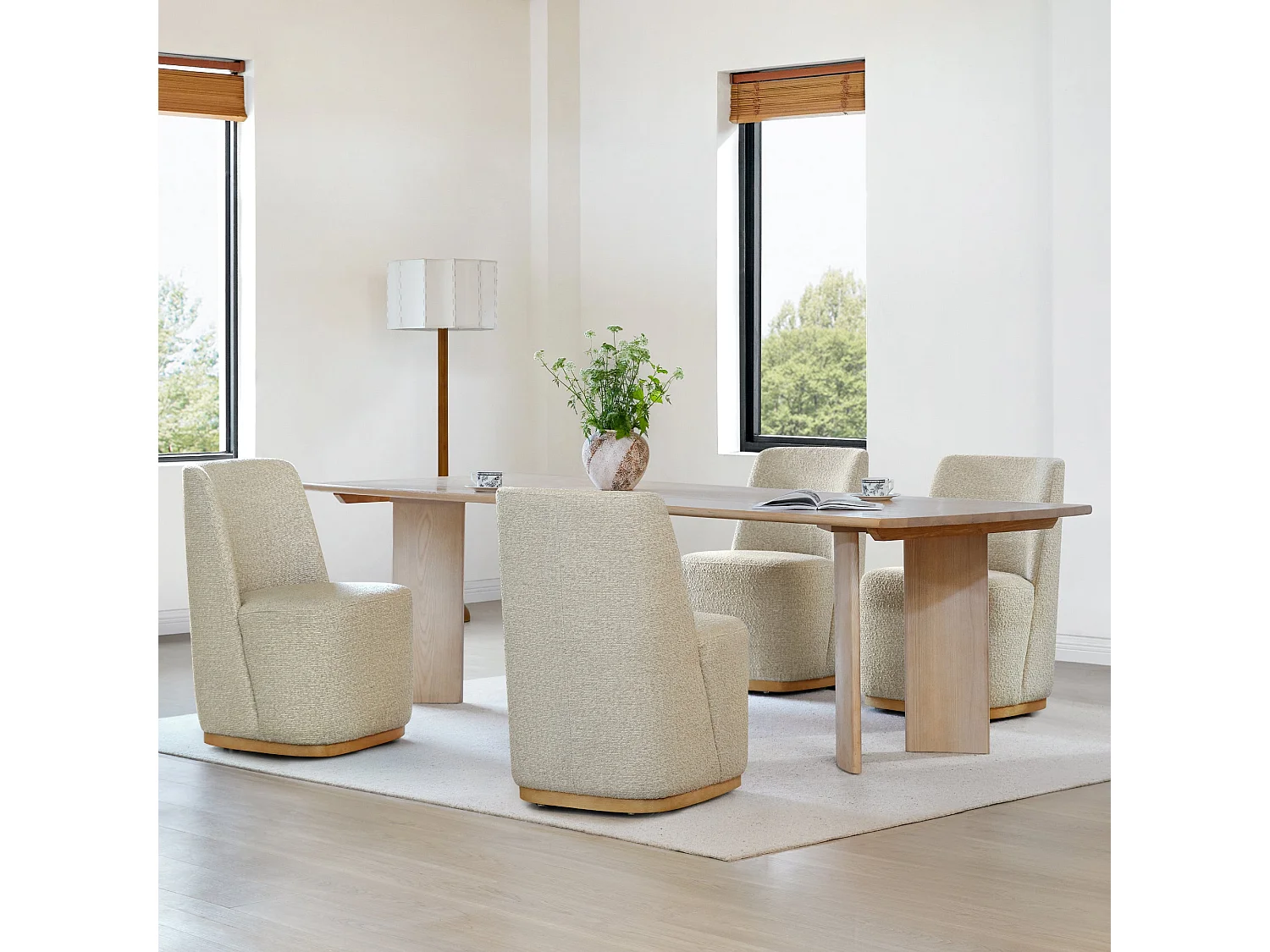 Lot De 4 Chaises De Salle À Manger Rembourrées À Roulettes, En Tissu Certifié FSC, Fausse Angora Pour Salle De Lecture, Salle D'Attente, Cuisine-Beige
