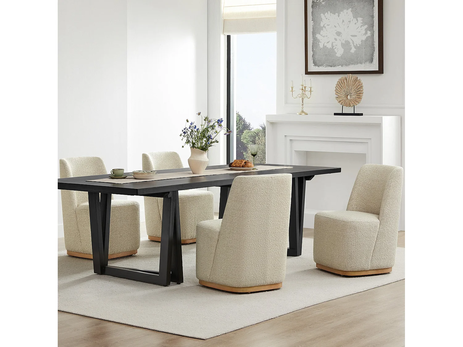 Lot De 6 Chaises De Salle À Manger Rembourrées À Roulettes, En Tissu Certifié FSC, Fausse Angora Pour Salle De Lecture, Salle D'Attente, Cuisine-Beige
