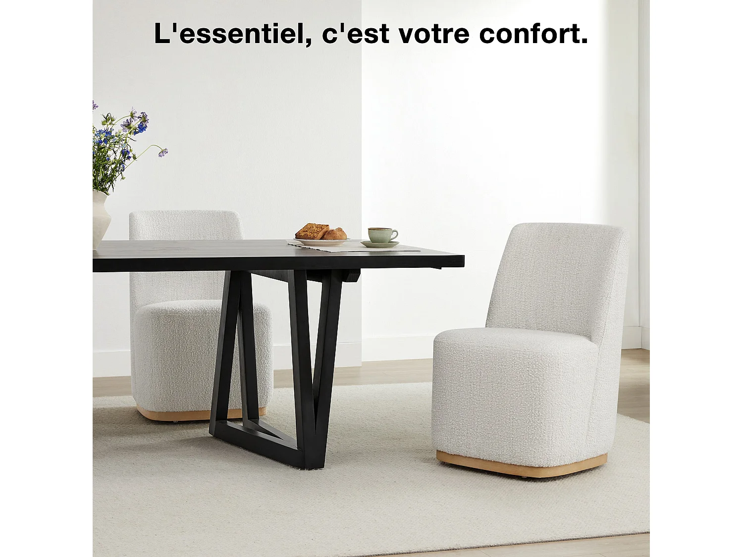 Lot De 6 Chaises De Salle À Manger Rembourrées À Roulettes,En Tissu Certifié FSC, Fausse Angora Pour Salle De Lecture, Salle D'Attente, Cuisine-Blanc