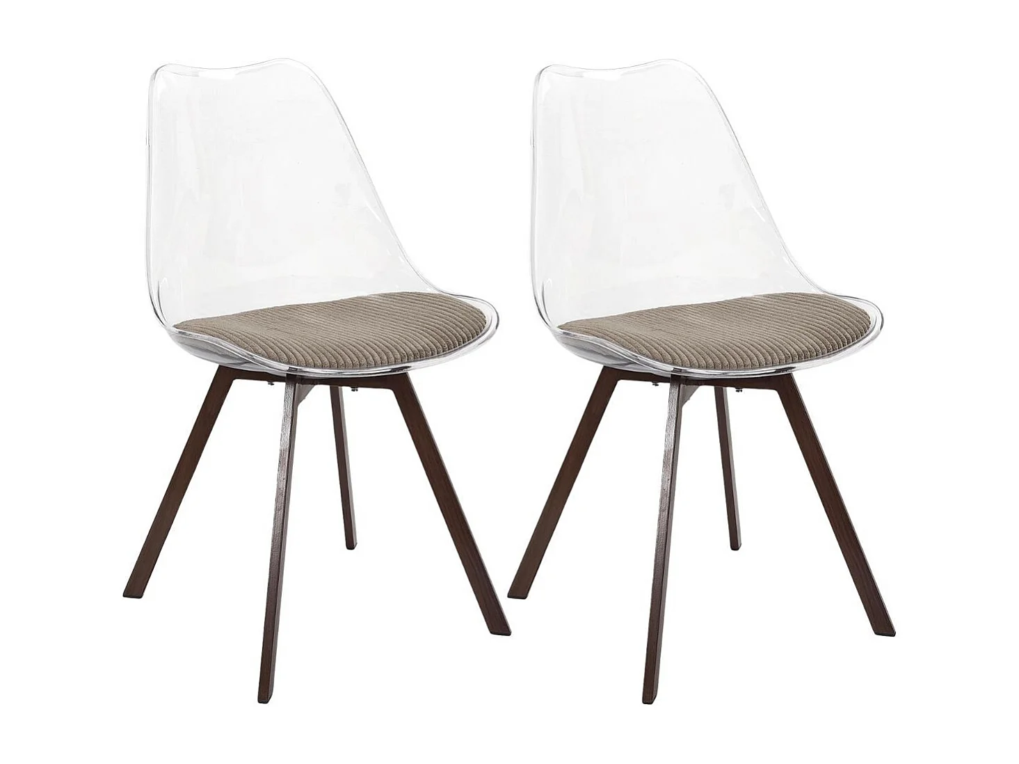 Lot de 2 chaises coque transparente coussin assise en velours côtelé taupe - MOARY