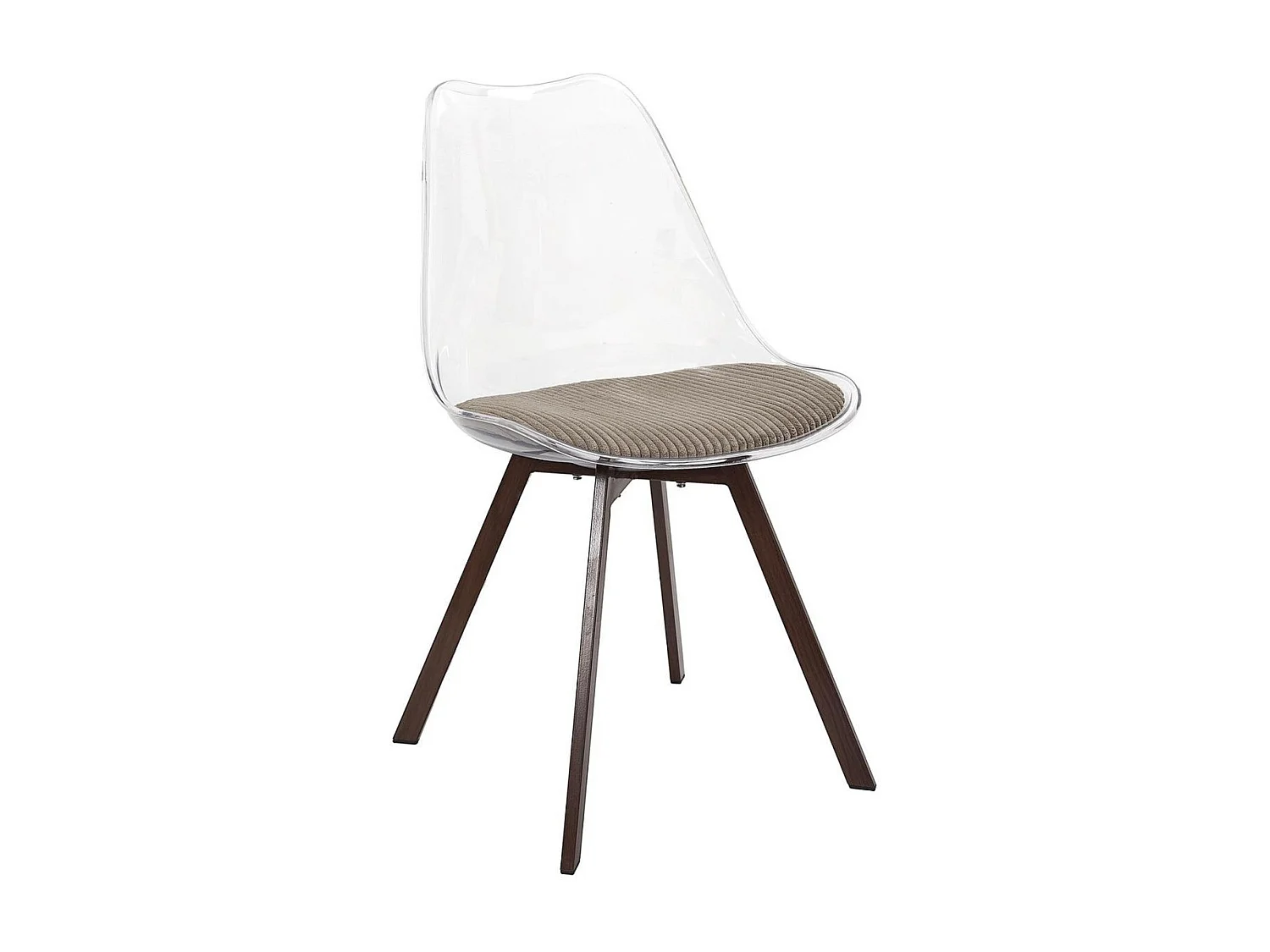 Lot de 2 chaises coque transparente coussin assise en velours côtelé taupe - MOARY