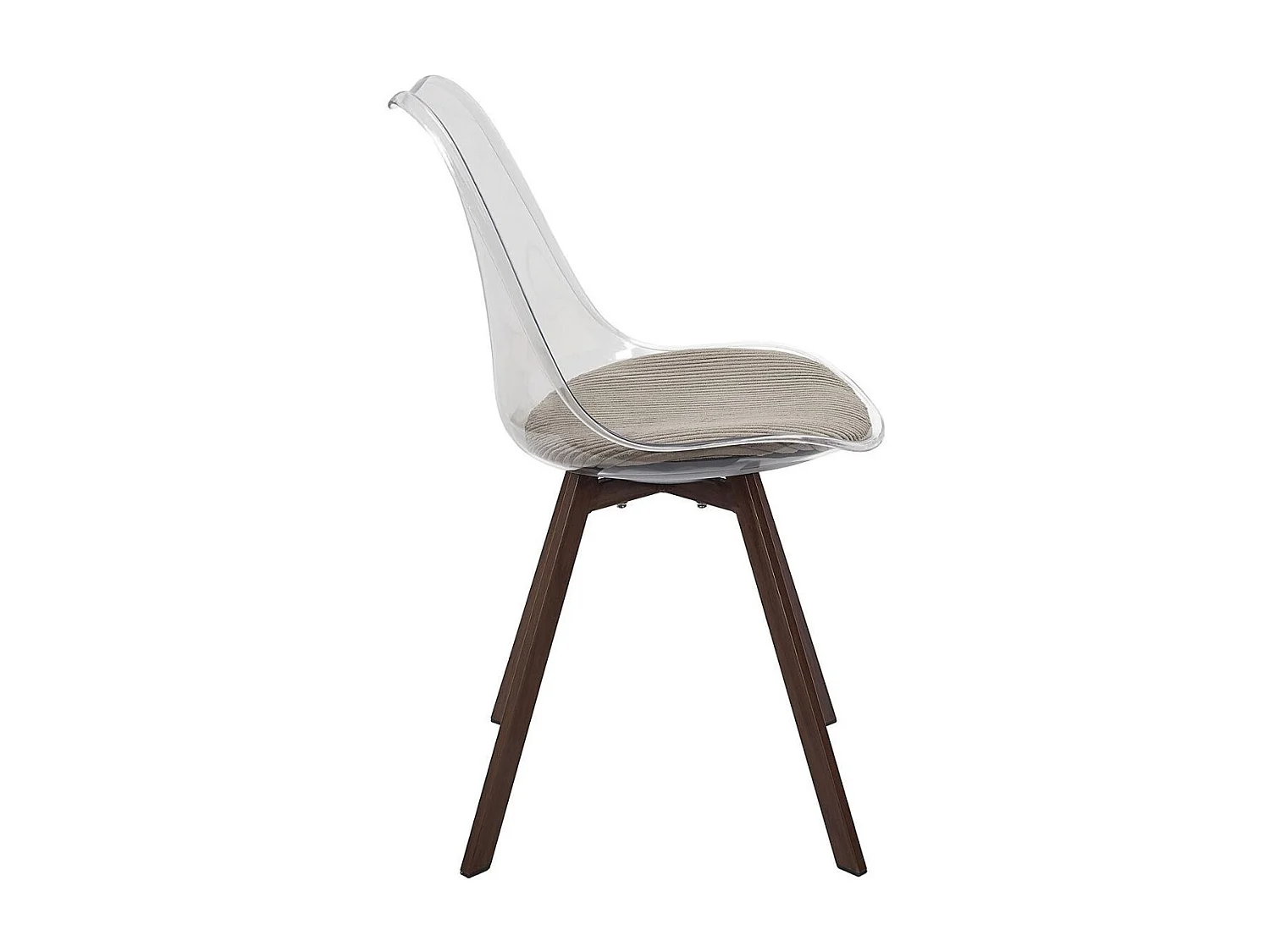 Lot de 2 chaises coque transparente coussin assise en velours côtelé taupe - MOARY