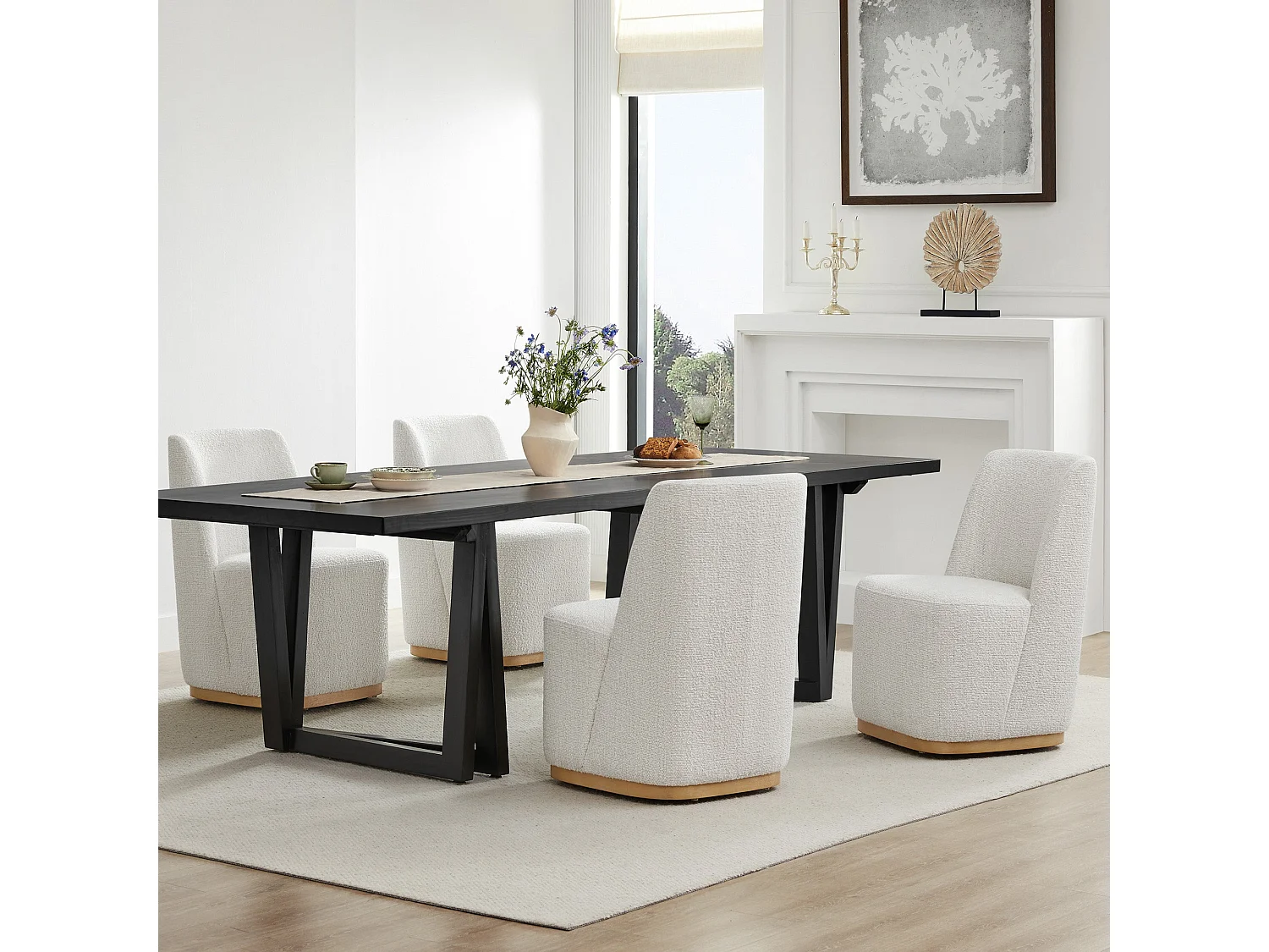 Lot De 2 Chaises De Salle À Manger Rembourrées À Roulettes, En Tissu Certifié FSC, Fausse Angora Pour Salle De Lecture, Salle D'Attente, Cuisine-Blanc