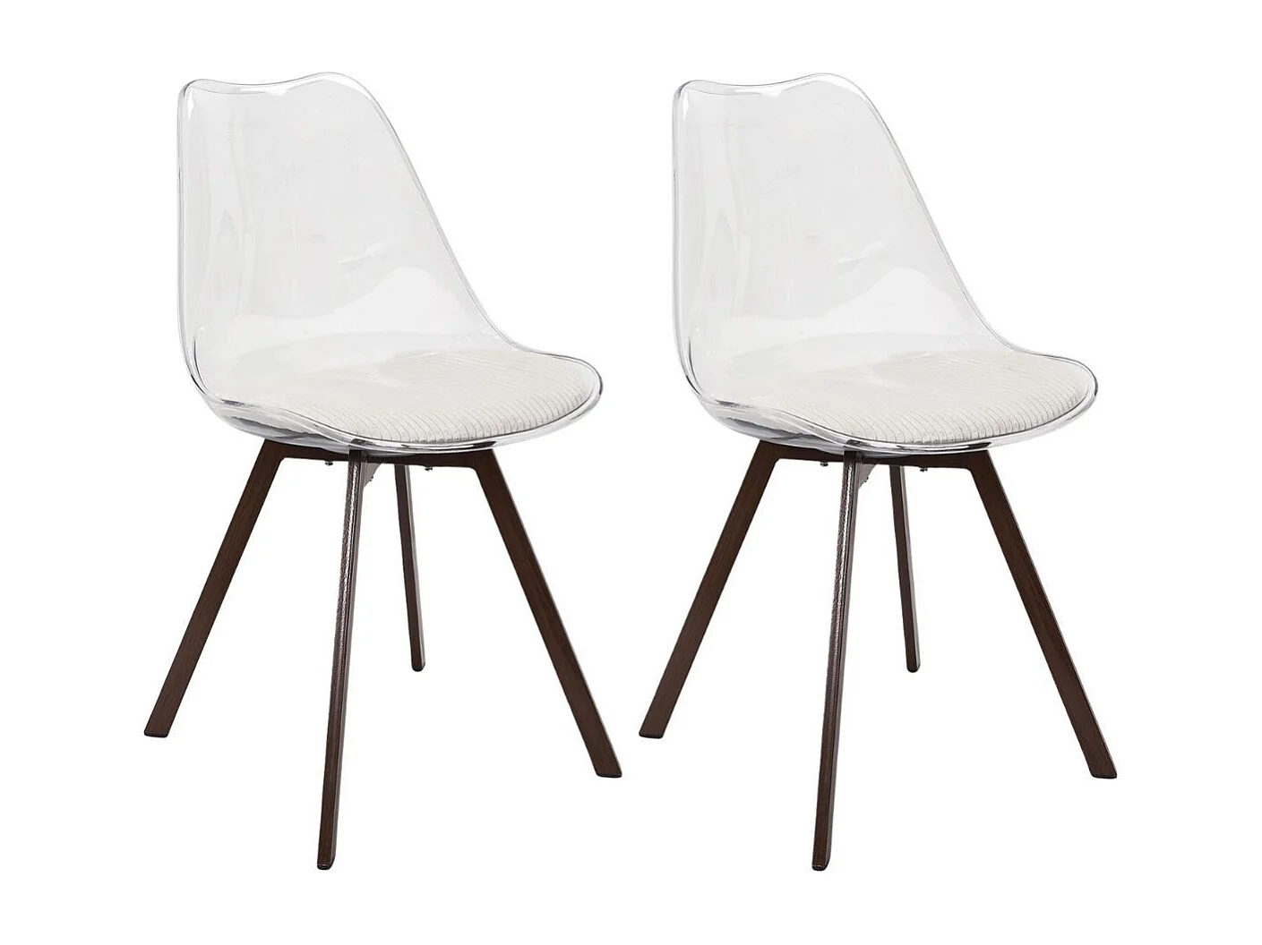 Lot de 2 chaises coque transparente coussin assise en velours côtelé crème - MOARY