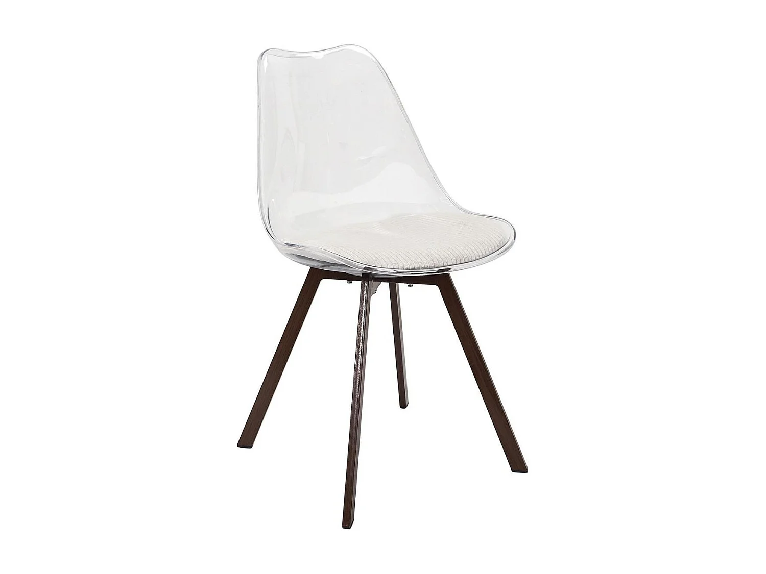 Lot de 2 chaises coque transparente coussin assise en velours côtelé crème - MOARY