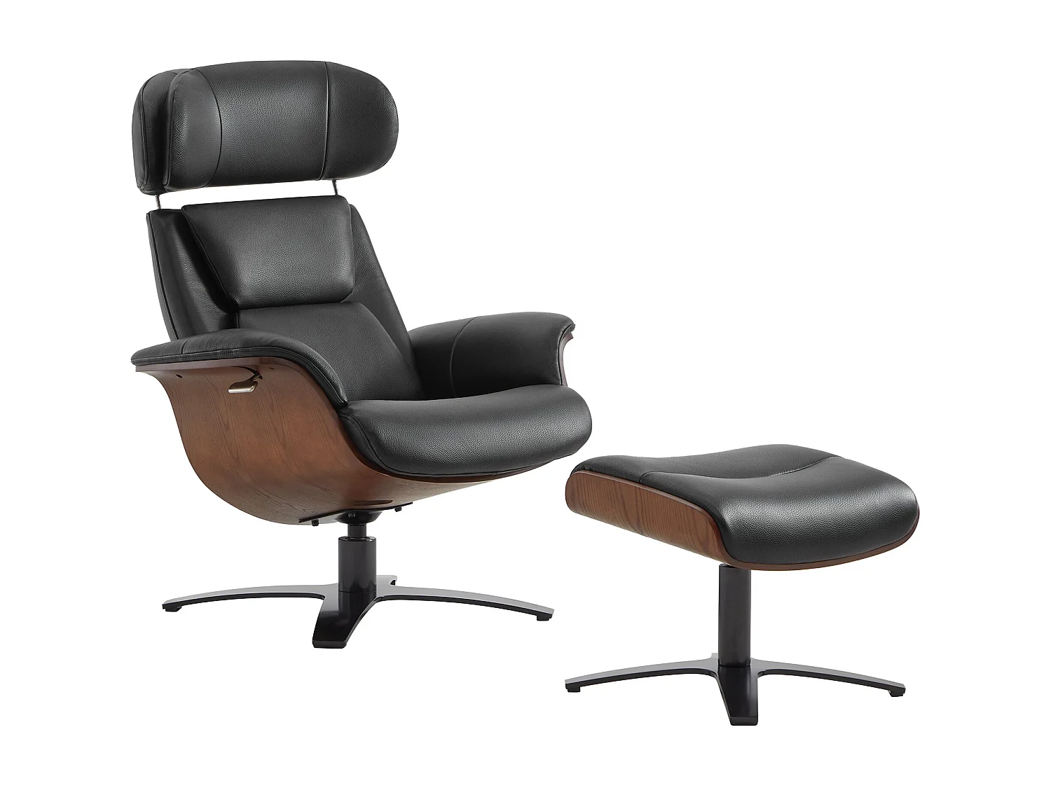 Fauteuil Inclinable Et Pivotant En Cuir Véritable CHITA, Avec Appui-Tête Et Coussin Réglables, Pour Salon, Assise Sellier-Noir