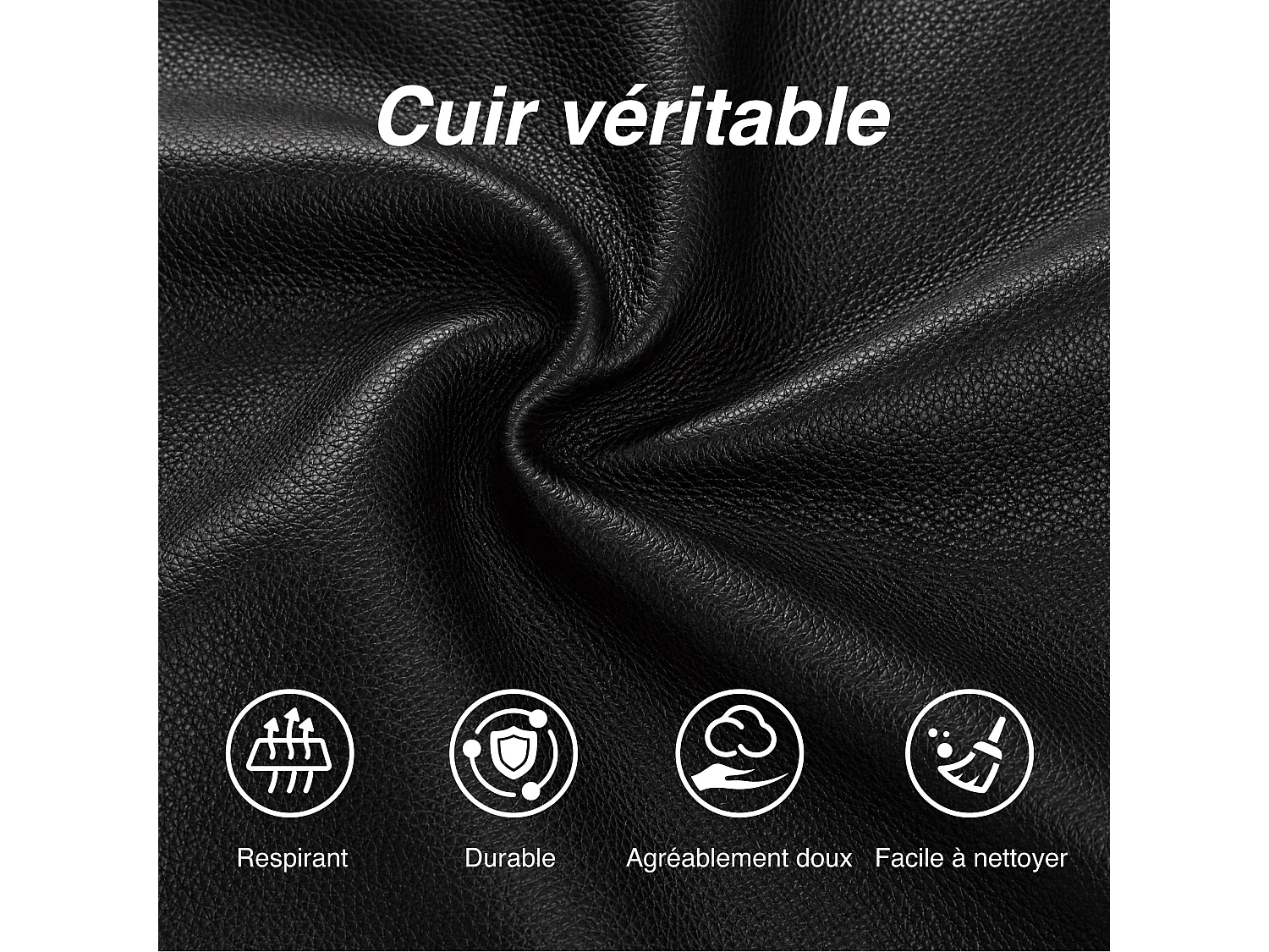 Fauteuil Inclinable Et Pivotant En Cuir Véritable CHITA, Avec Appui-Tête Et Coussin Réglables, Pour Salon, Assise Sellier-Noir