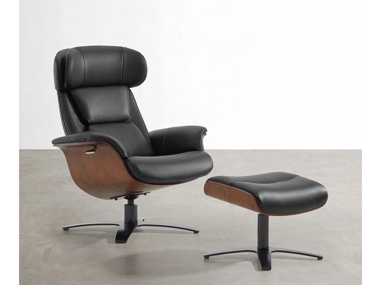 Fauteuil Inclinable Et Pivotant En Cuir Véritable CHITA, Avec Appui-Tête Et Coussin Réglables, Pour Salon, Assise Sellier-Noir