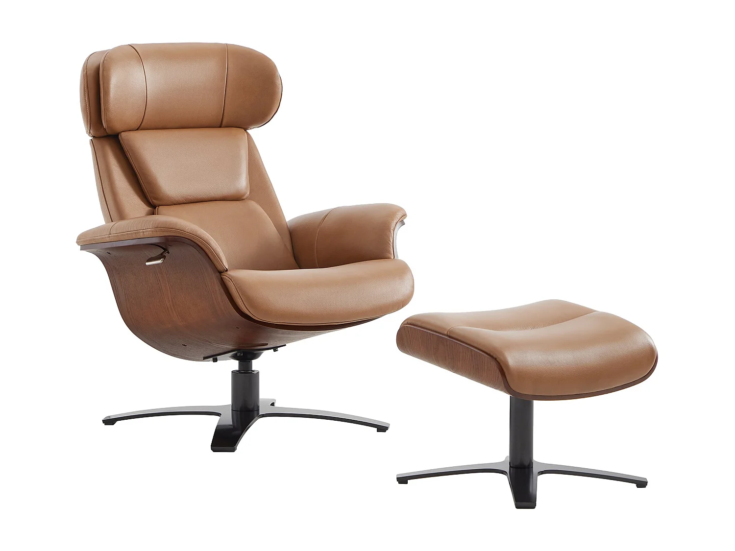 Fauteuil inclinable pivotant CHITA en cuir véritable, appui-tête et assise réglables, pour Salon – Selle-Marron