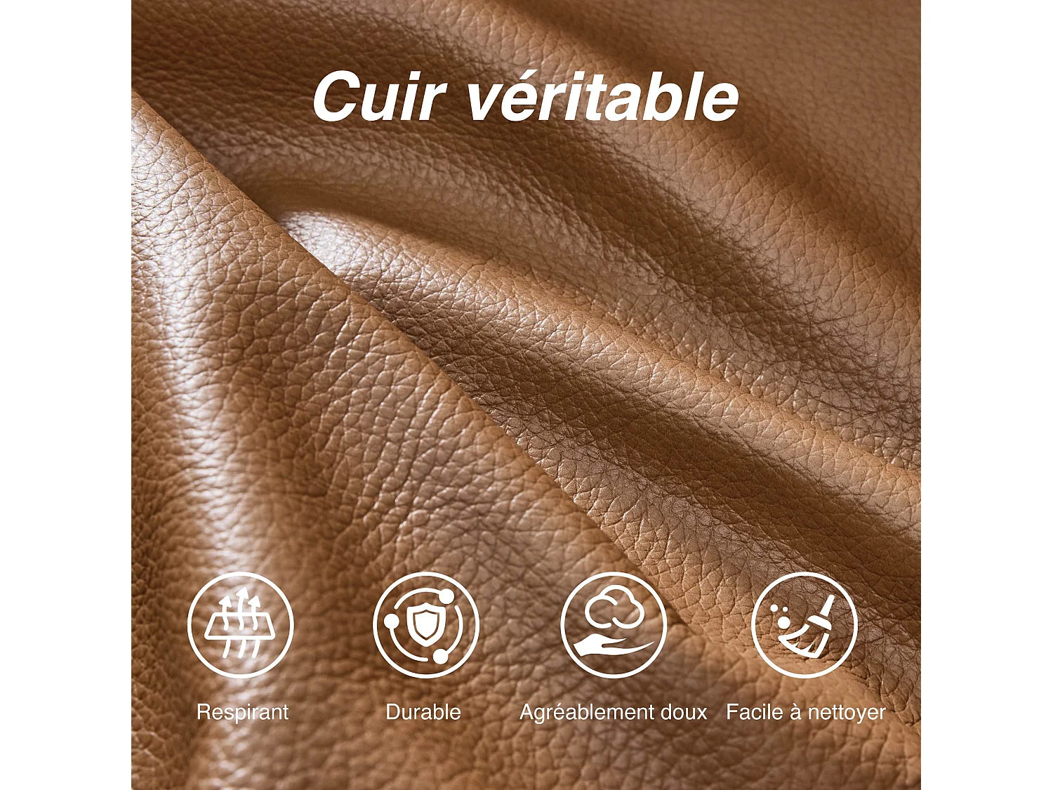 Fauteuil inclinable pivotant CHITA en cuir véritable, appui-tête et assise réglables, pour Salon – Selle-Marron