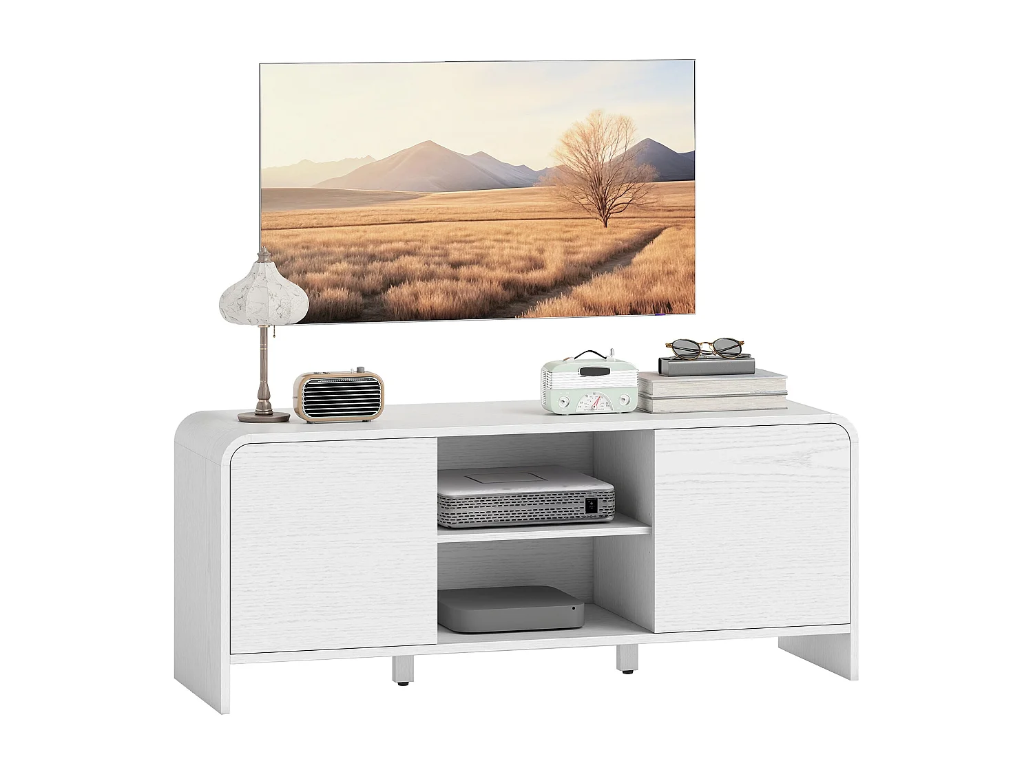 Meuble TV meuble télé pour téléviseur jusqu'à 55 pouces 2 portes 2 compartiments étagère réglable 110x35x45cm blanc