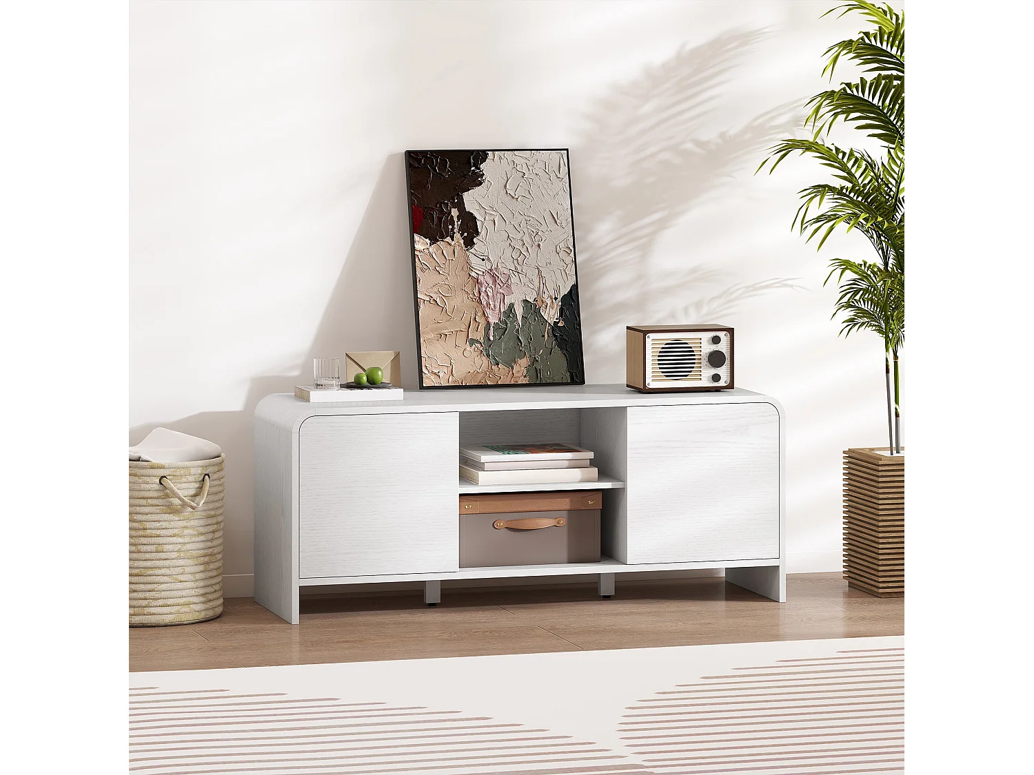 Meuble TV meuble télé pour téléviseur jusqu'à 55 pouces 2 portes 2 compartiments étagère réglable 110x35x45cm blanc