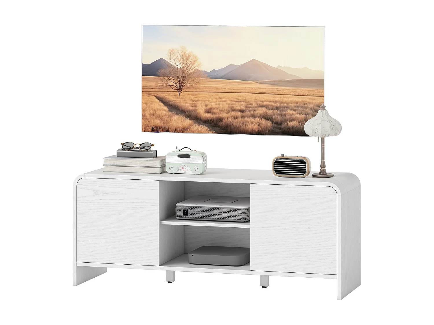 Meuble TV meuble télé pour téléviseur jusqu'à 55 pouces 2 portes 2 compartiments étagère réglable 110x35x45cm blanc