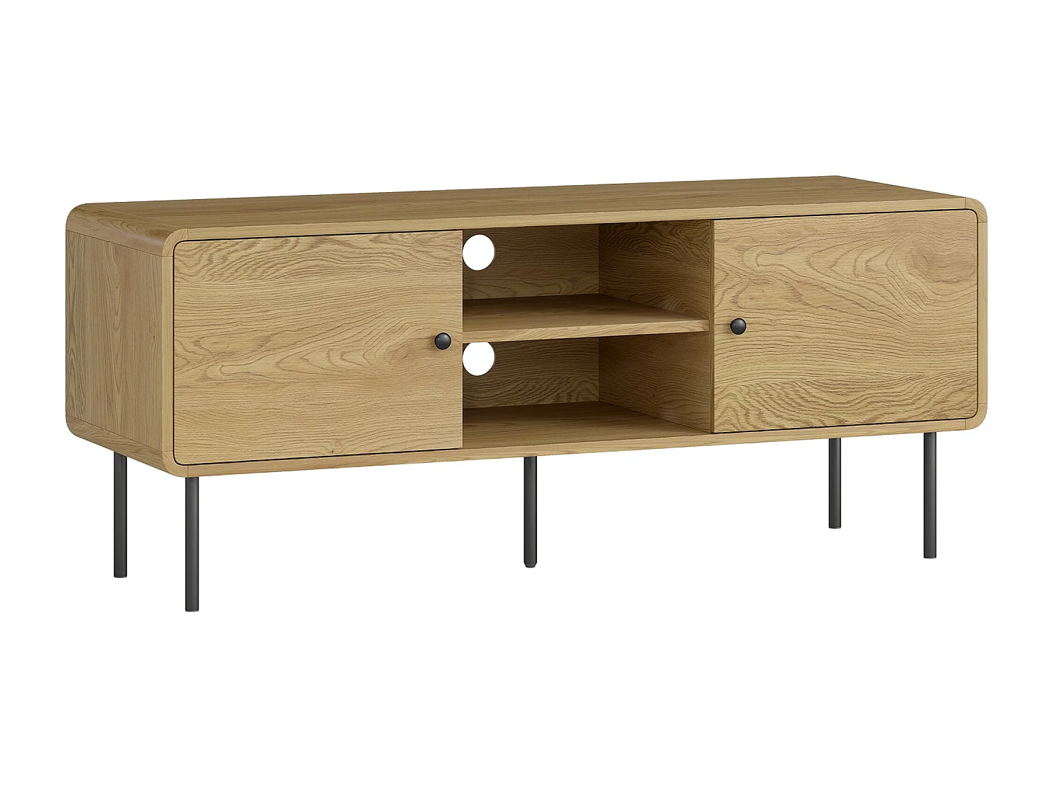 Meuble TV, meuble télé jusqu'à 55 pouces avec 2 portes, 2 compartiments ouverts, pieds en acier, 120x40x50cm, chêne
