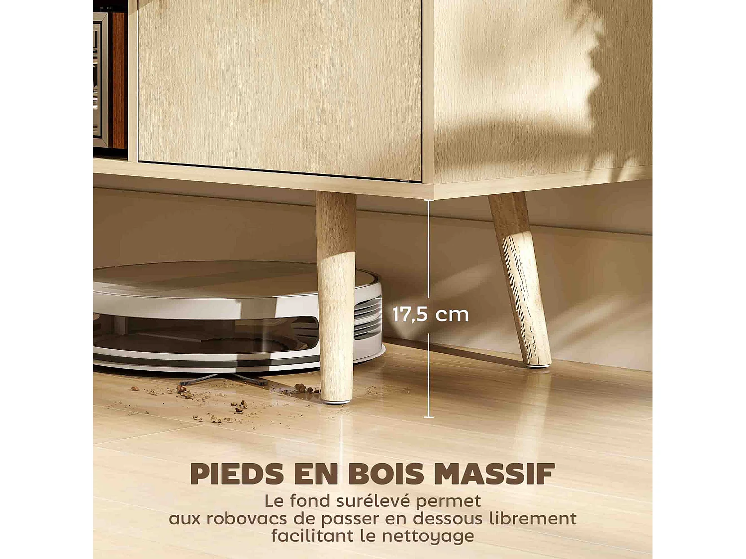 Meuble TV meuble télé pour téléviseur jusqu'à 55 pouces 2 placards et 2 étagères ouvertes 120x34x50cm effet bois naturel