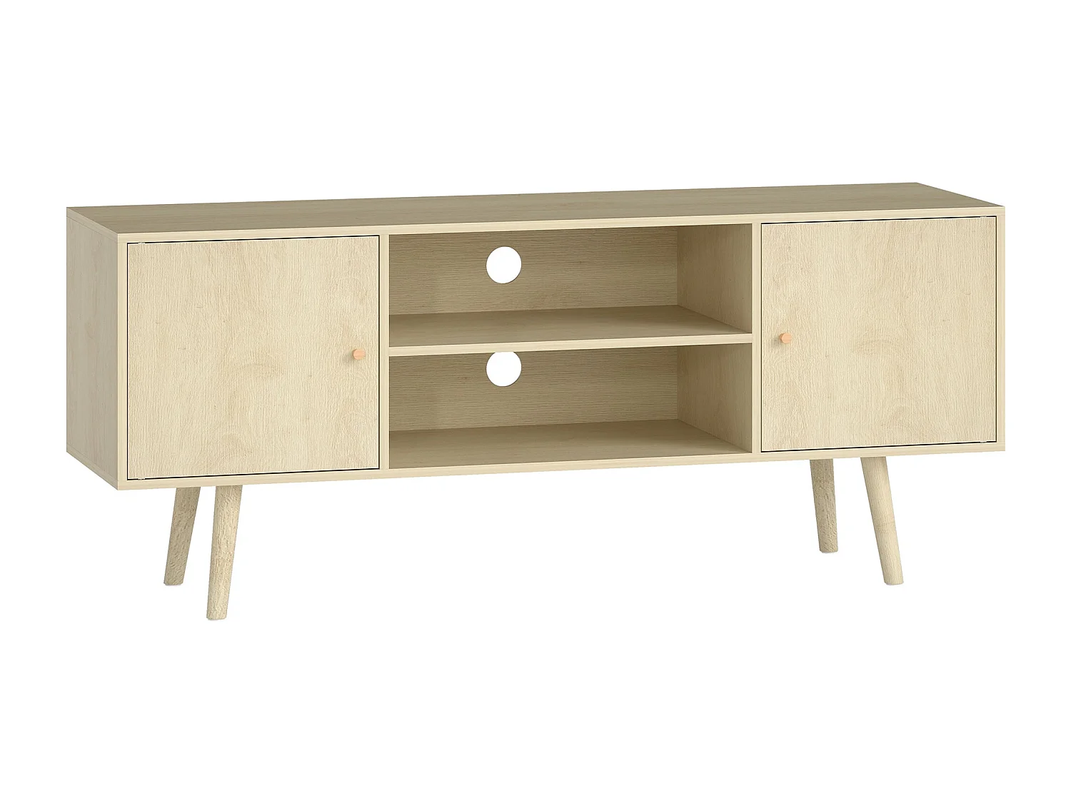 Meuble TV meuble télé pour téléviseur jusqu'à 55 pouces 2 placards et 2 étagères ouvertes 120x34x50cm effet bois naturel