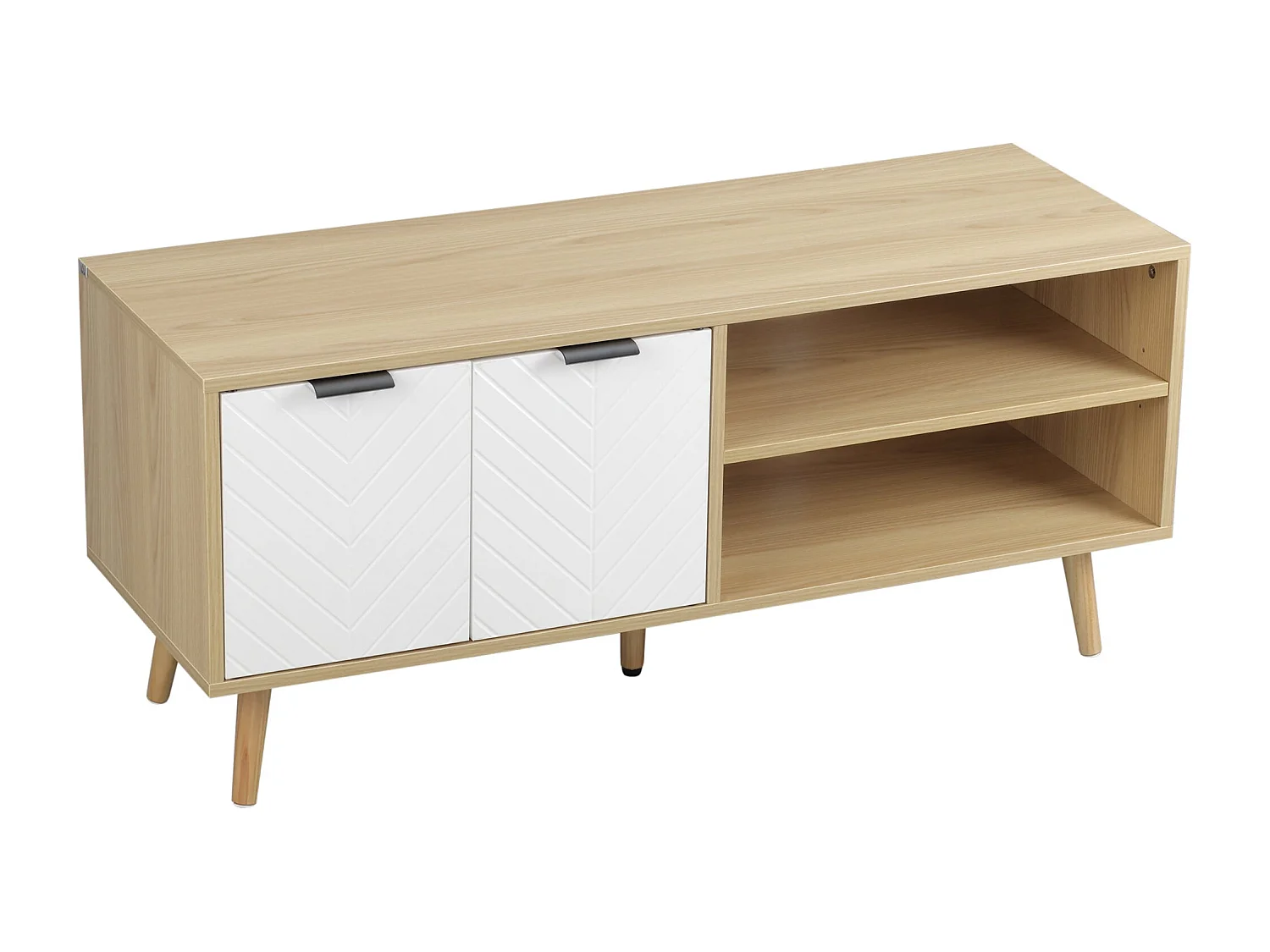 Meuble TV pour télévision jusqu'à 46 pouces design scandinave 2 portes 2 niches avec passe-câbles 110 x 39 x 48,8 cm