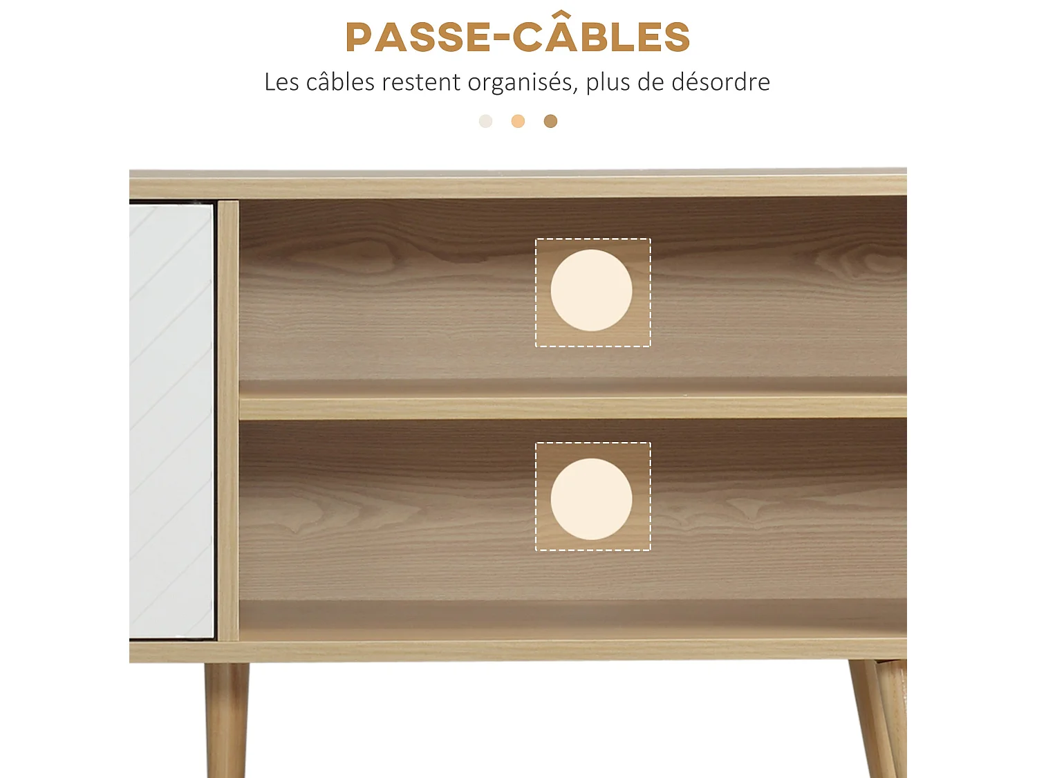 Meuble TV pour télévision jusqu'à 46 pouces design scandinave 2 portes 2 niches avec passe-câbles 110 x 39 x 48,8 cm