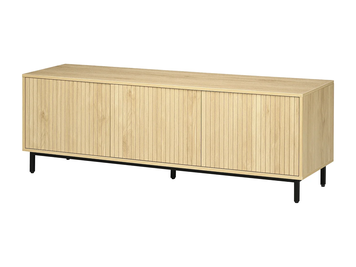 Meuble banc TV Banc Max. 65 Pouces 3 placards 2 passe-câbles avec étagères réglables - dim. 150L x 40D x 51H cm