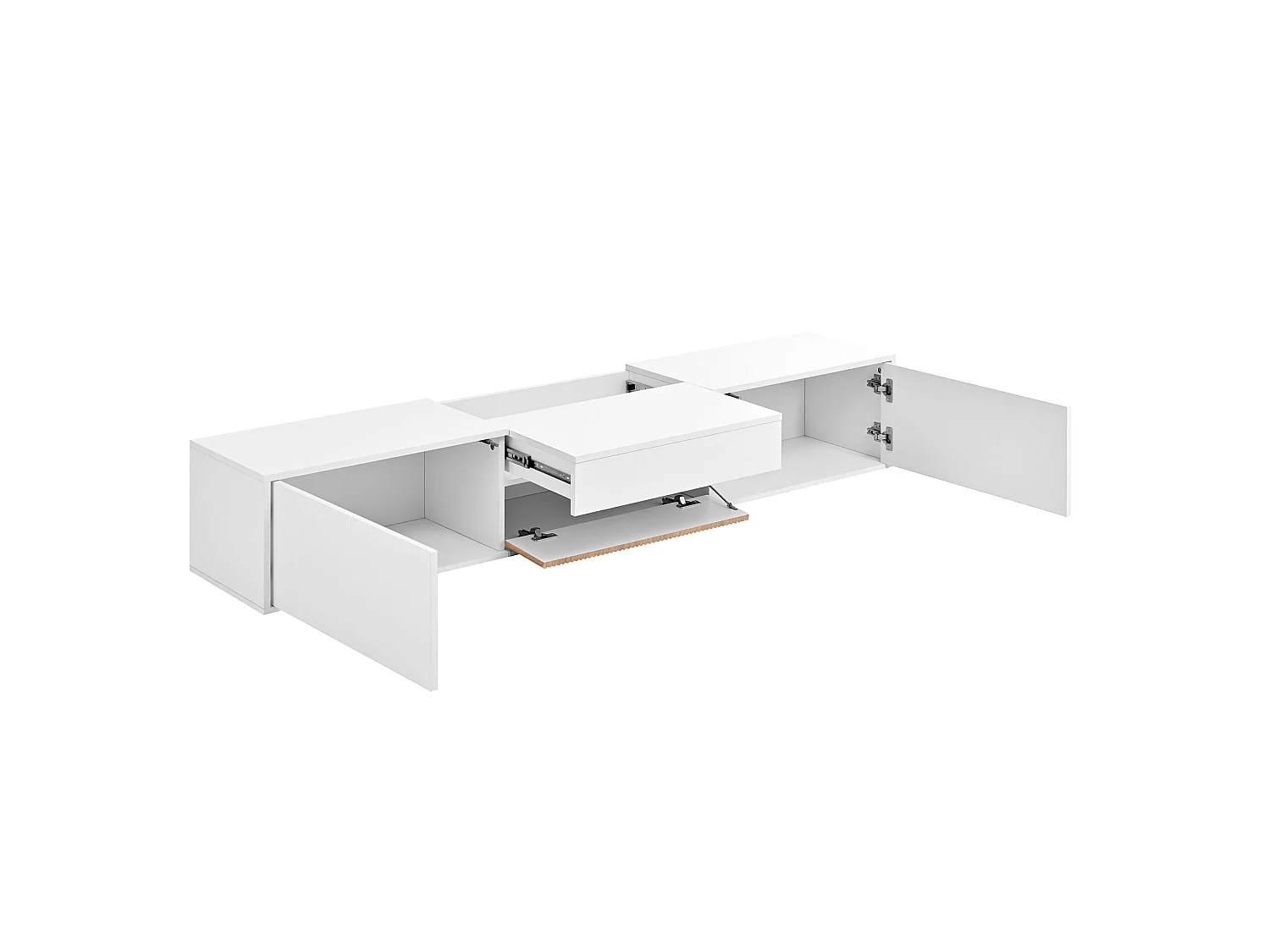 Meuble TV moderne, support et panneau, modèle bas. Design unique, peut accueillir un projecteur. 180 x 34 x 30 cm (L x P x H)