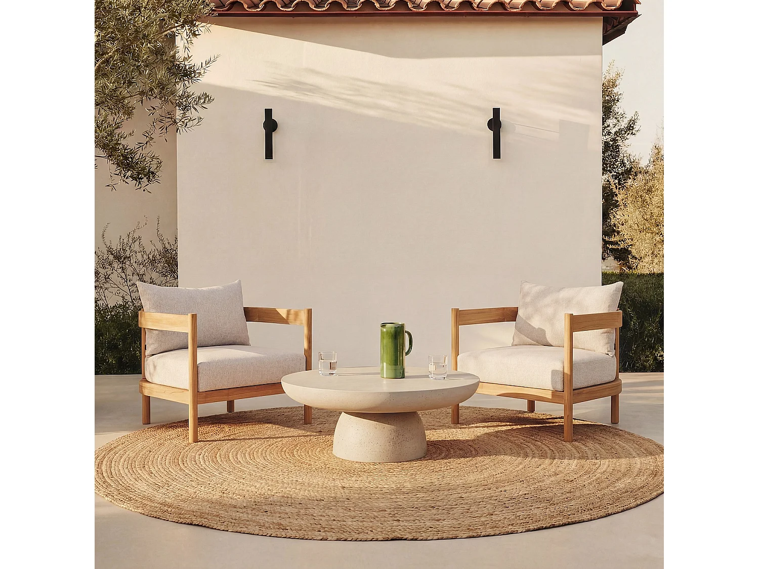 Habitat - Fauteuil de jardin en tissu déperlant et teck massif - Blanc cassé - Figari