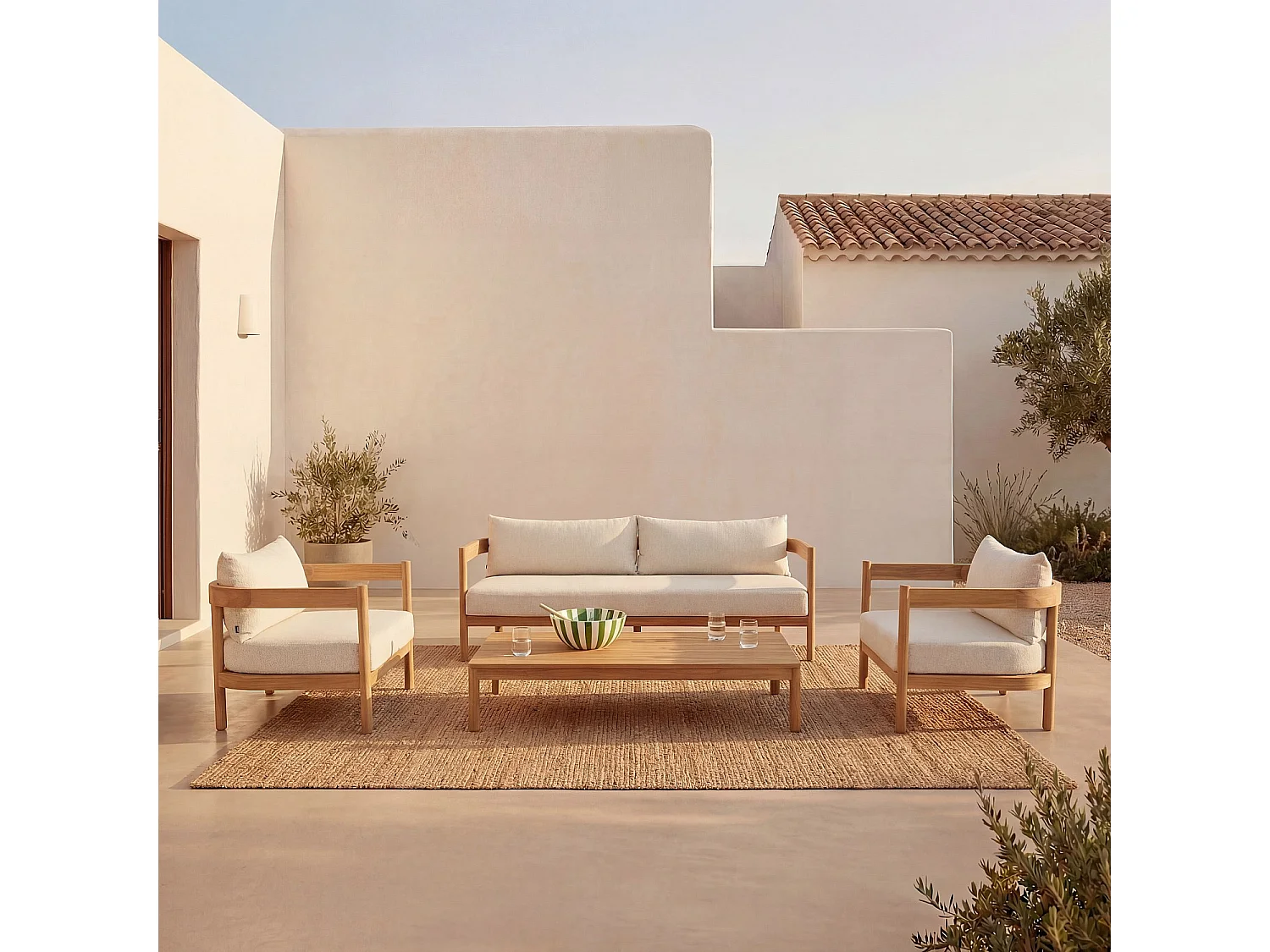 Habitat - Fauteuil de jardin en tissu déperlant et teck massif - Blanc cassé - Figari