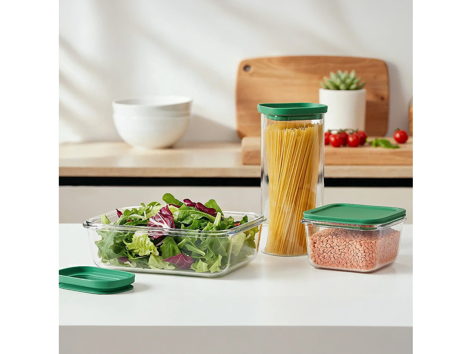 Habitat - Lot de 3 bocaux de conservation en verre - 60 / 130 / 200 cl - Vert - Aloe