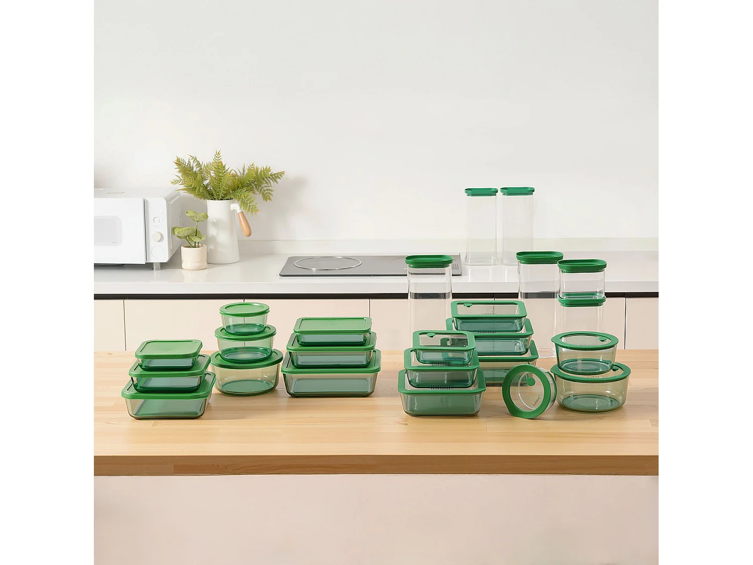 Habitat - Lot de 3 bocaux de conservation en verre - 60 / 130 / 200 cl - Vert - Aloe