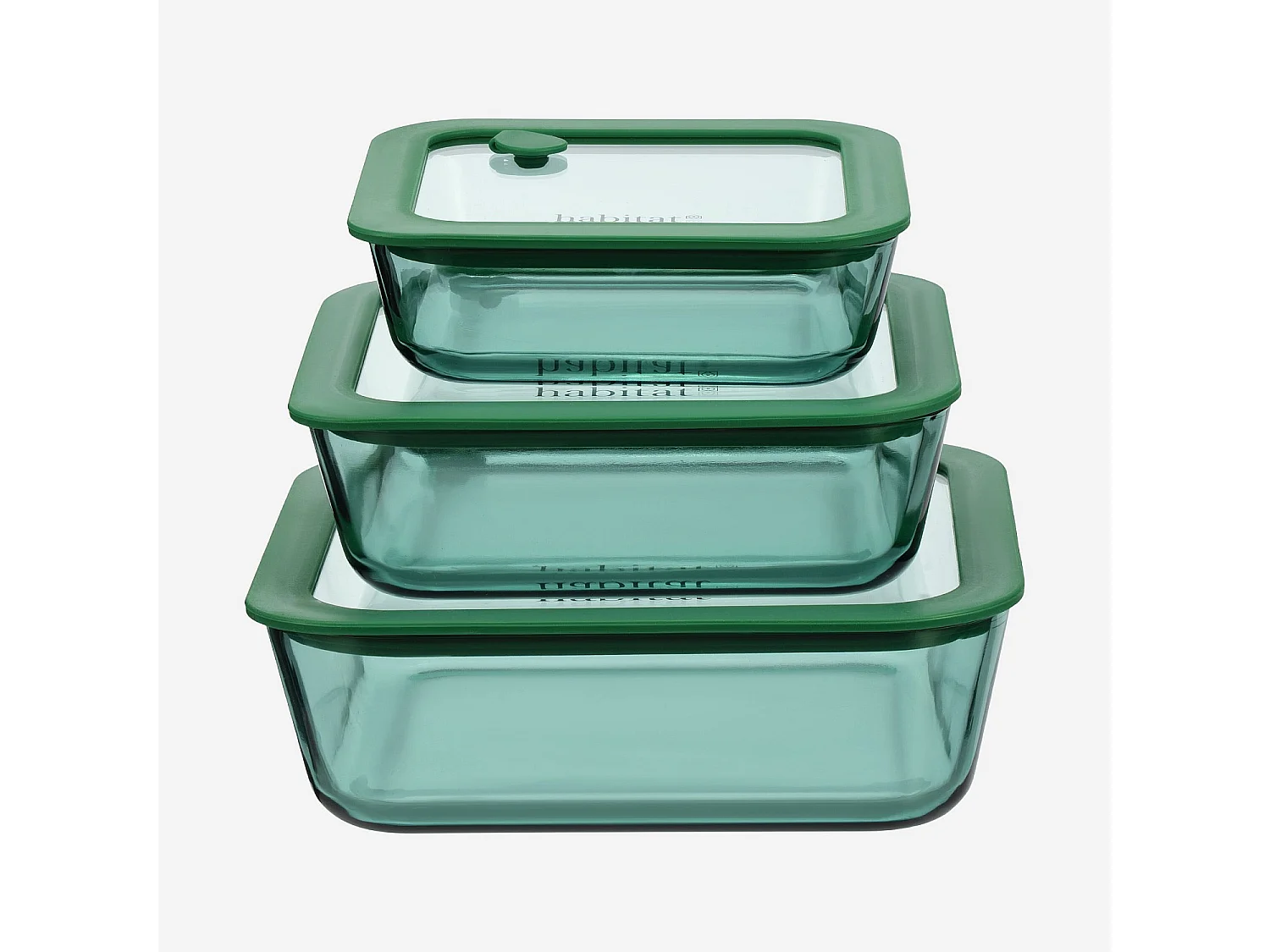 Habitat - Lot de 3 boîtes de conservation carrées en verre avec couvercle transparent et valve - Vert - Aloe