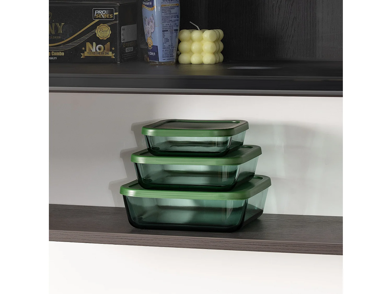 Habitat - Lot de 3 boîtes de conservation carrées en verre - Vert - Aloe