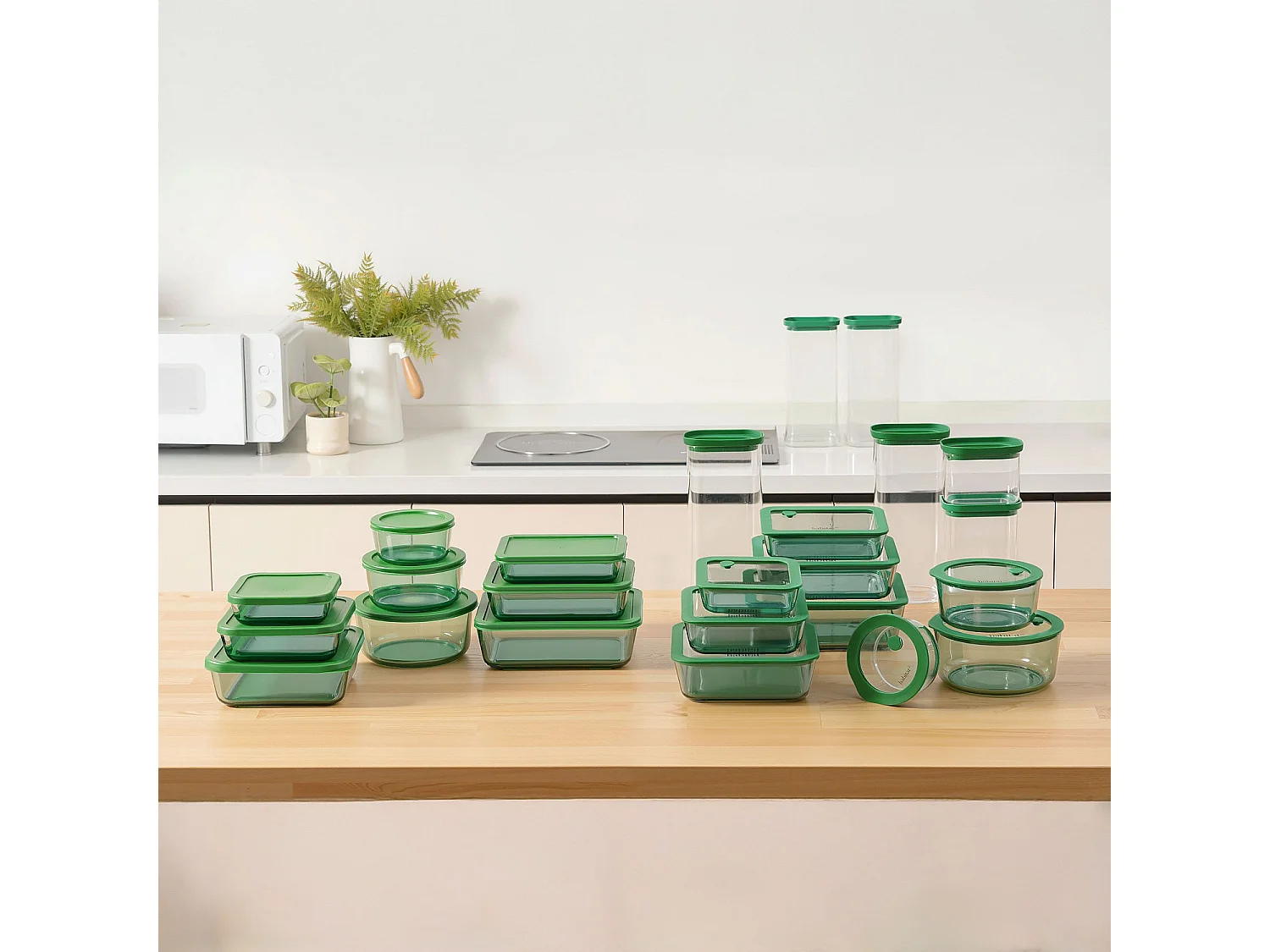 Habitat - Lot de 3 boîtes de conservation carrées en verre - Vert - Aloe