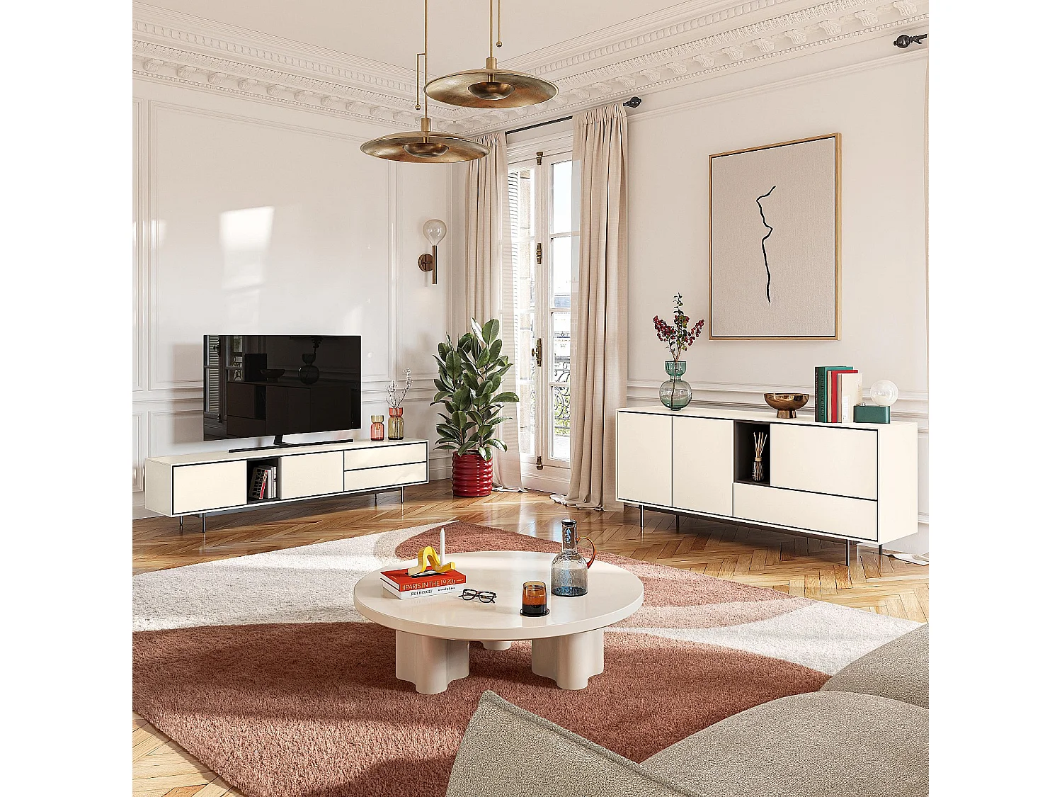 Buffet bas 3 portes et 1 tiroir - Beige - Design by Céline Mognon Fichet