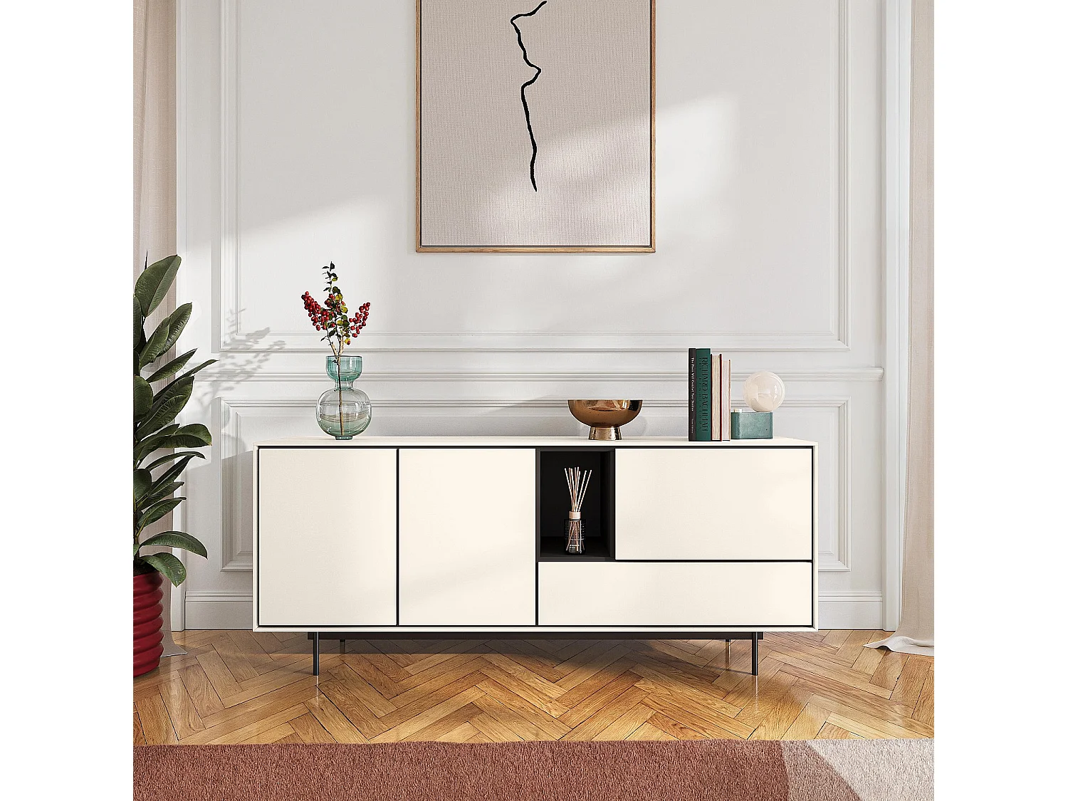 Buffet bas 3 portes et 1 tiroir - Beige - Design by Céline Mognon Fichet