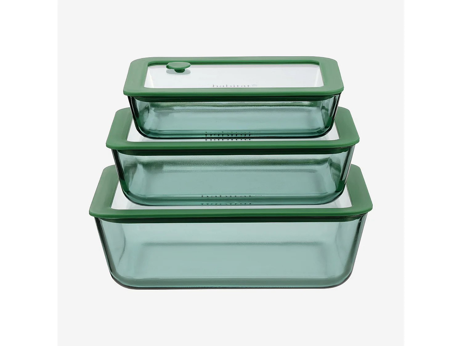 Habitat - Lot de 3 boîtes de conservation rectangulaires en verre avec couvercle transparent et valve - Vert - Aloe