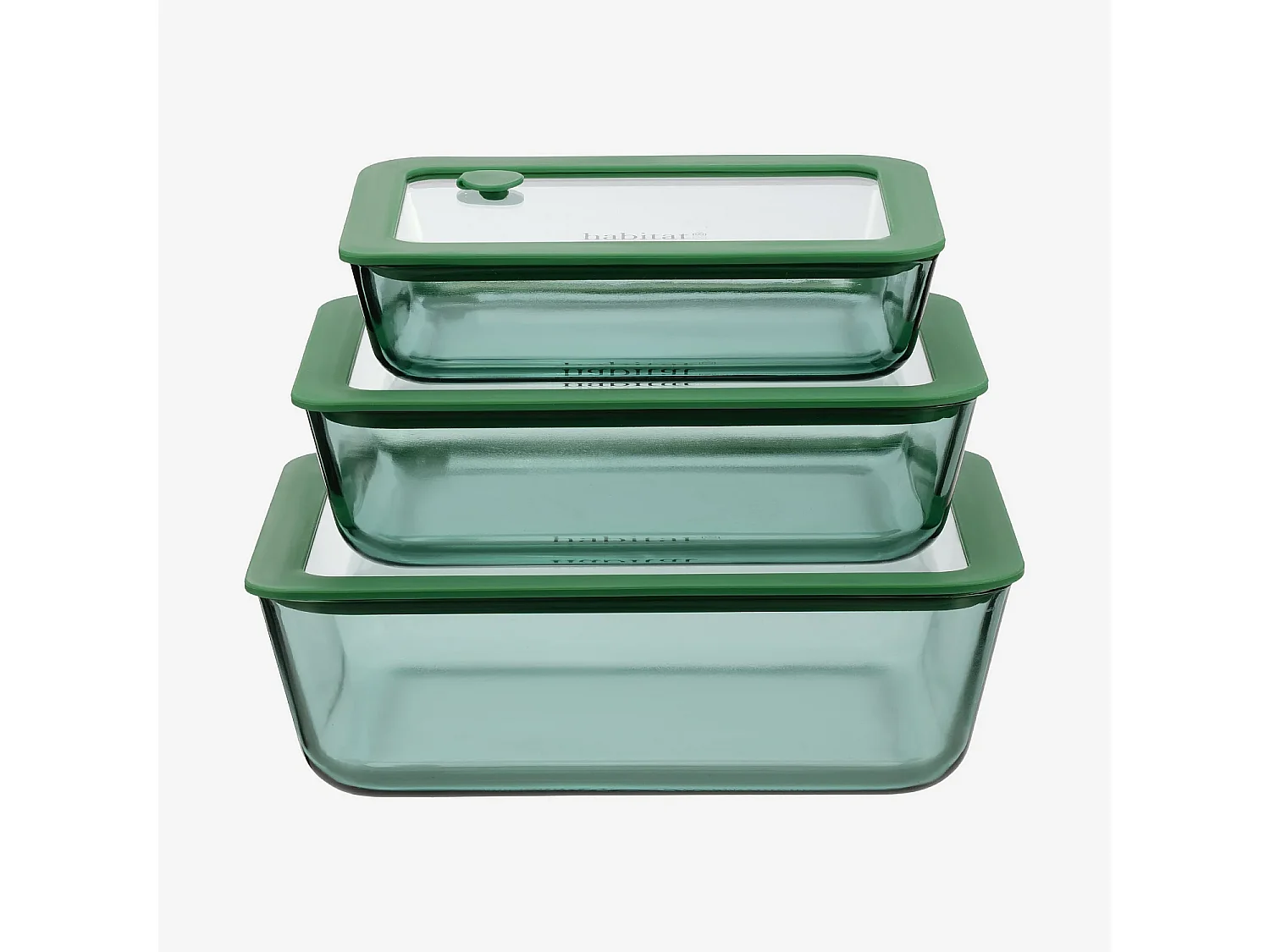 Habitat - Lot de 3 boîtes de conservation rectangulaires en verre avec couvercle transparent et valve - Vert - Aloe