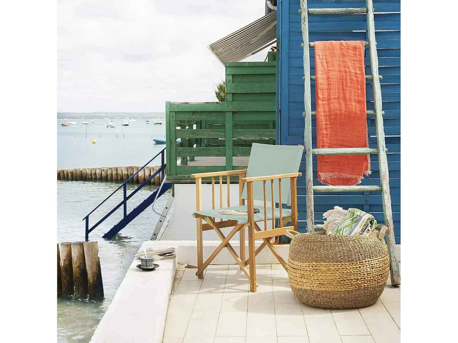 Lot de 2 chaises de jardin pliantes en chêne et toiles en coton - Vert céladon