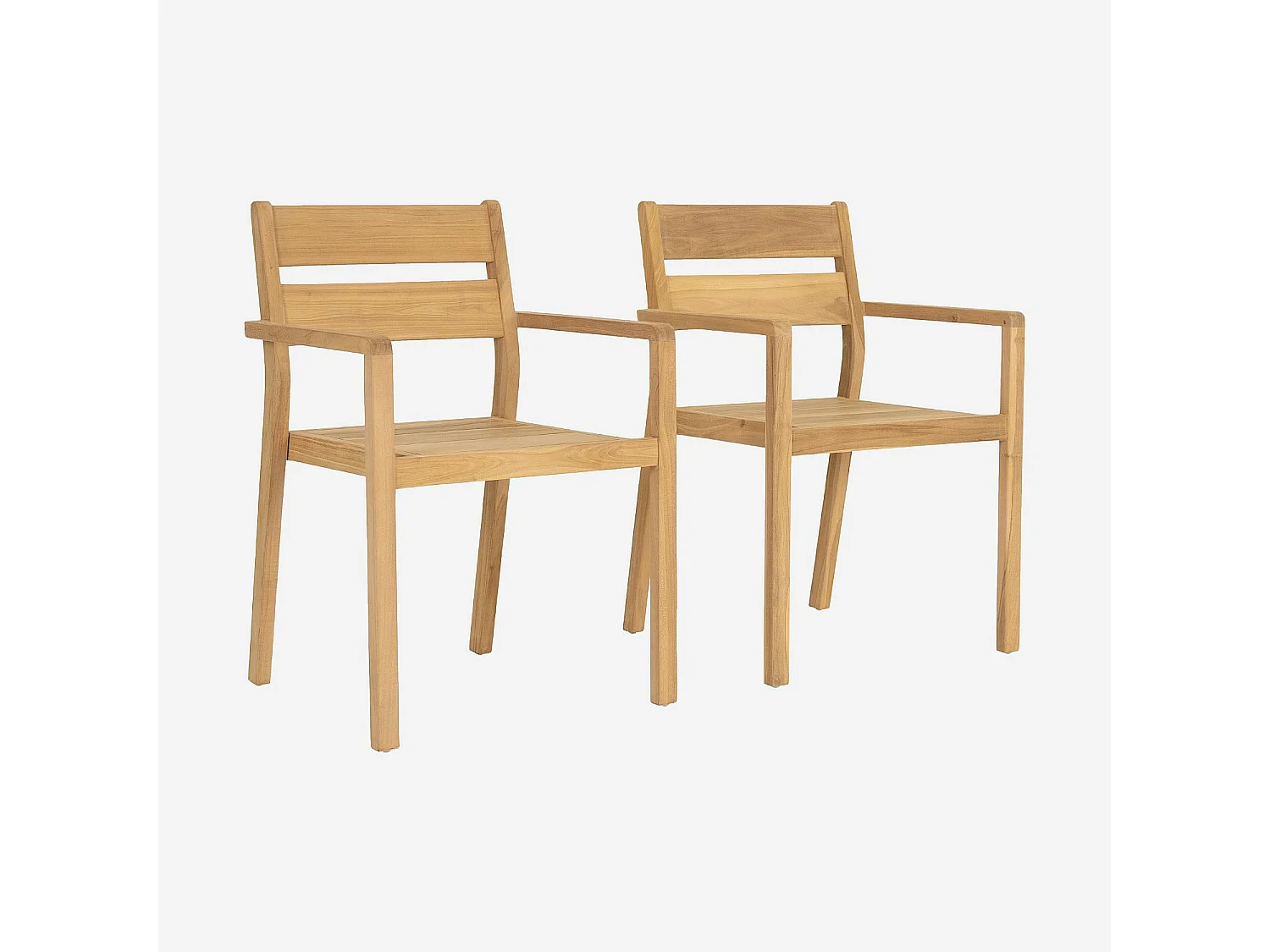 Lot de 2 chaises de jardin en teck massif - Naturel