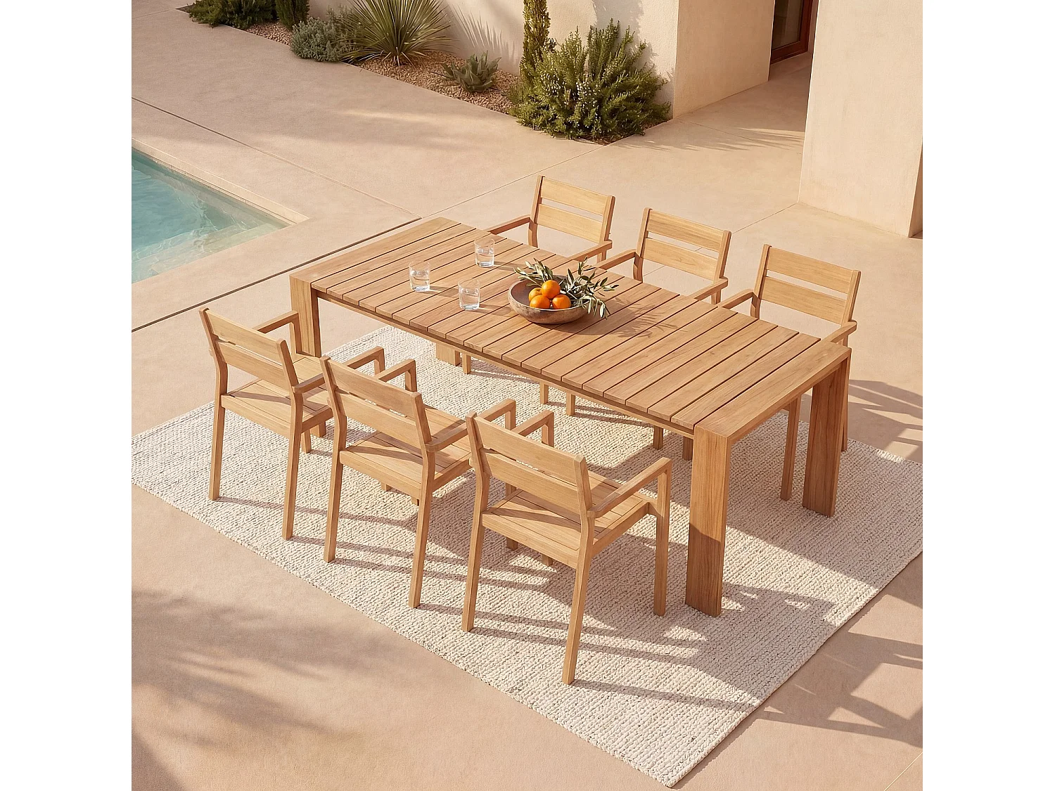 Lot de 2 chaises de jardin en teck massif - Naturel