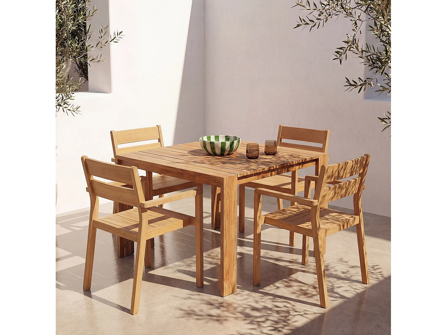 Lot de 2 chaises de jardin en teck massif - Naturel