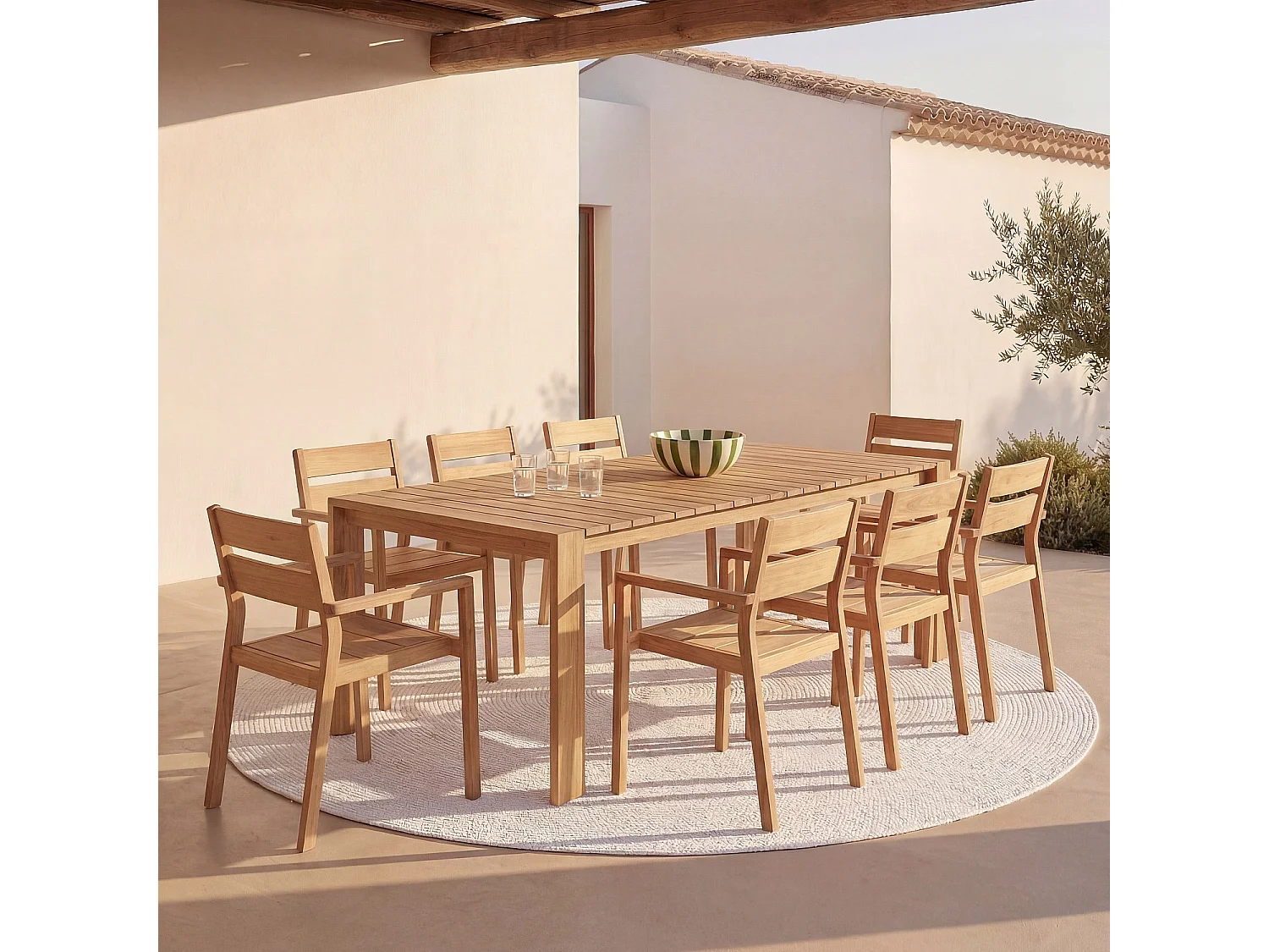 Lot de 2 chaises de jardin en teck massif - Naturel